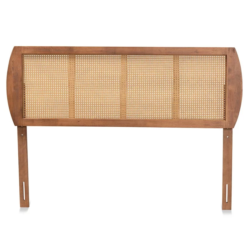 Bowery Hill Mid-Century Rattan Queen Size Headboard in Walnut