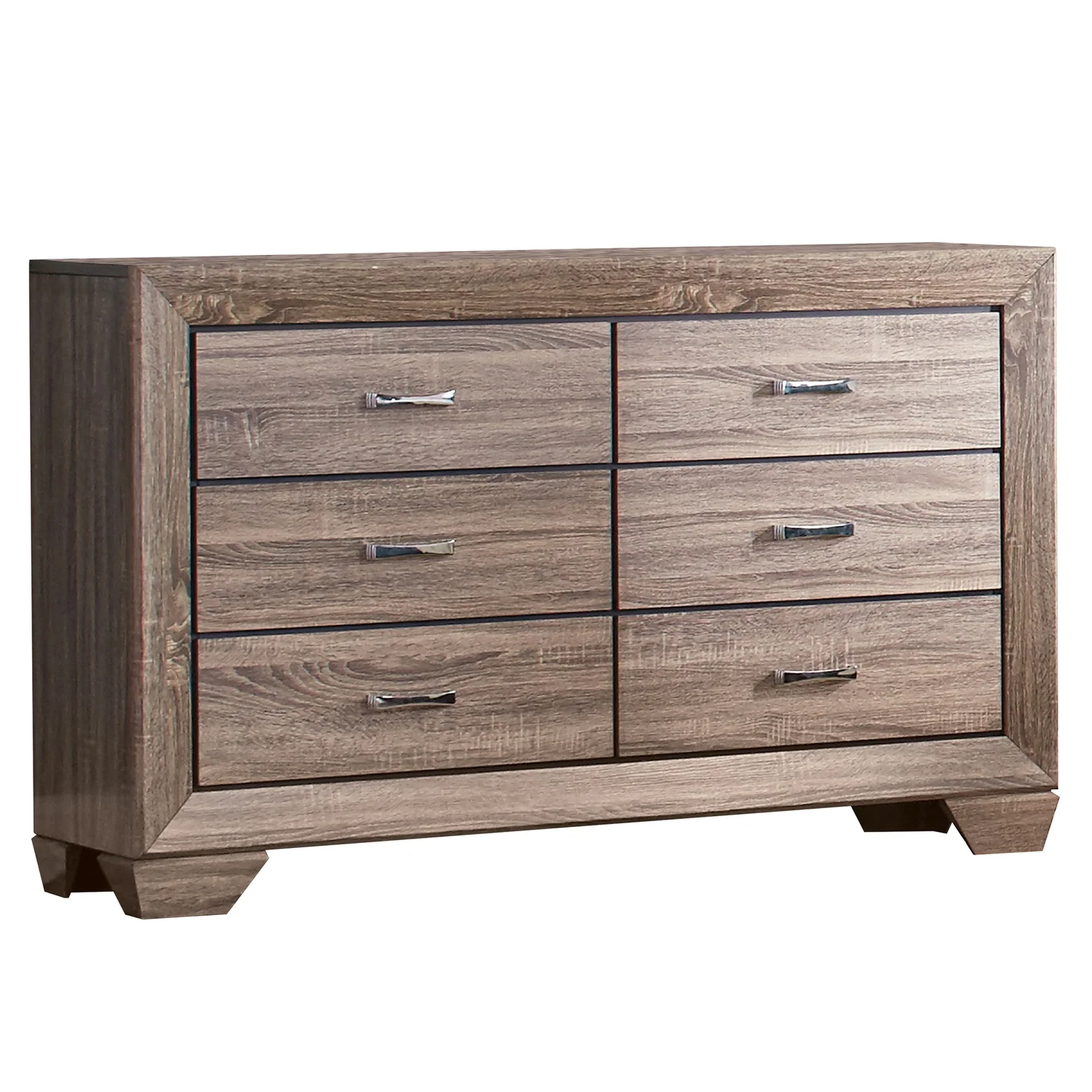 Benzara Transitional Style Wooden Dresser with Six Drawers and Metal Handles, Brown