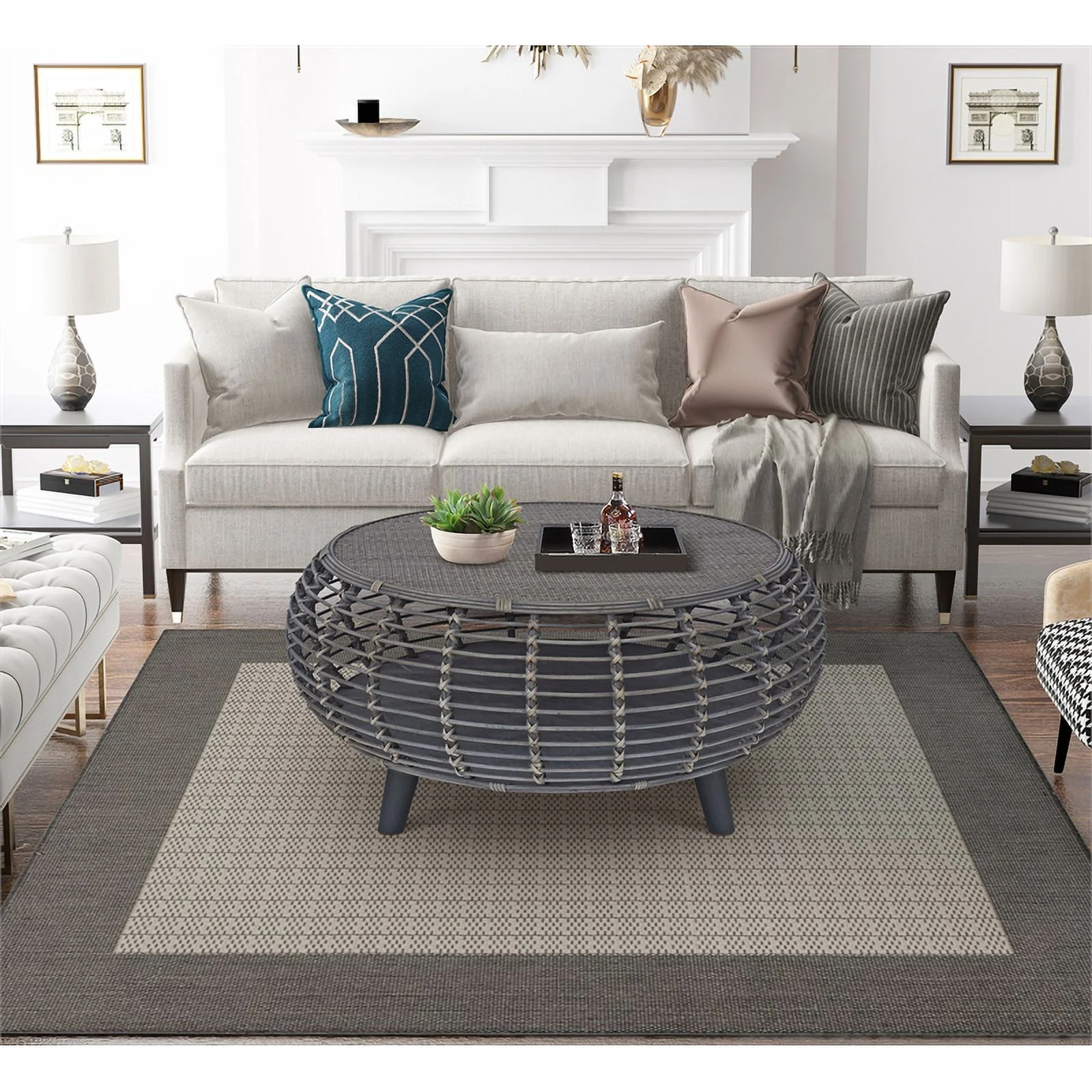 Gallerie Decor Java Transitional Rattan Coffee Table in Gray/Espresso