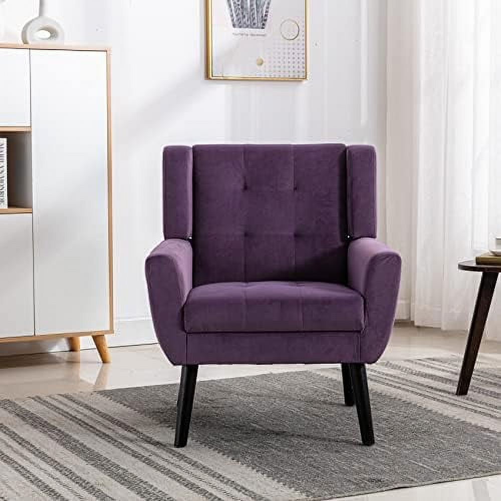 xrboomlife Midcentury Modern Velvet Accent Chair with Arms Upholstered Reading Side Chair Tufted Back Decorative Wingback Chair for Living Room Bedroom (Lavender )