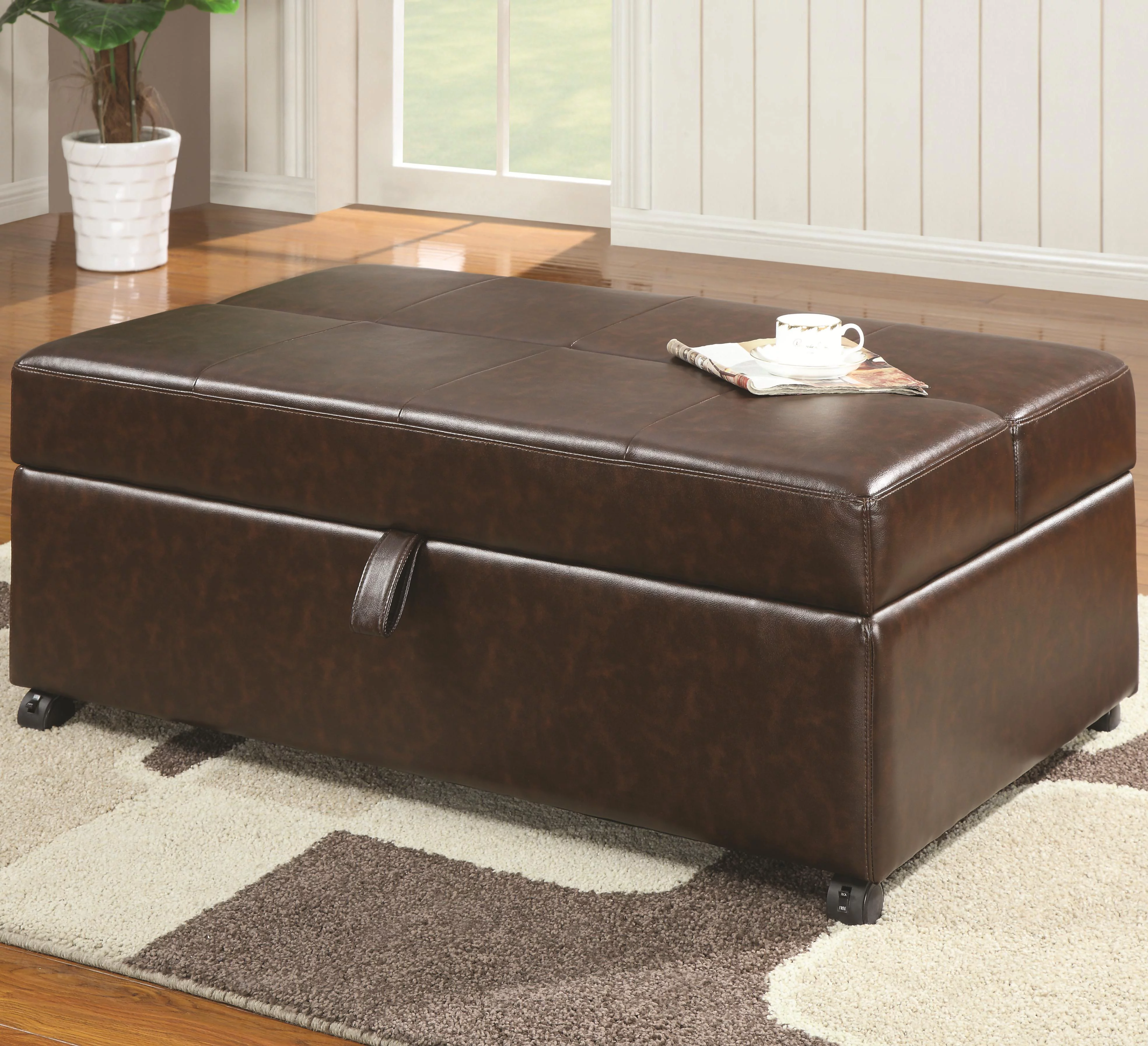 Rectangular Upholstered Sleeper Ottoman Dark Brown
