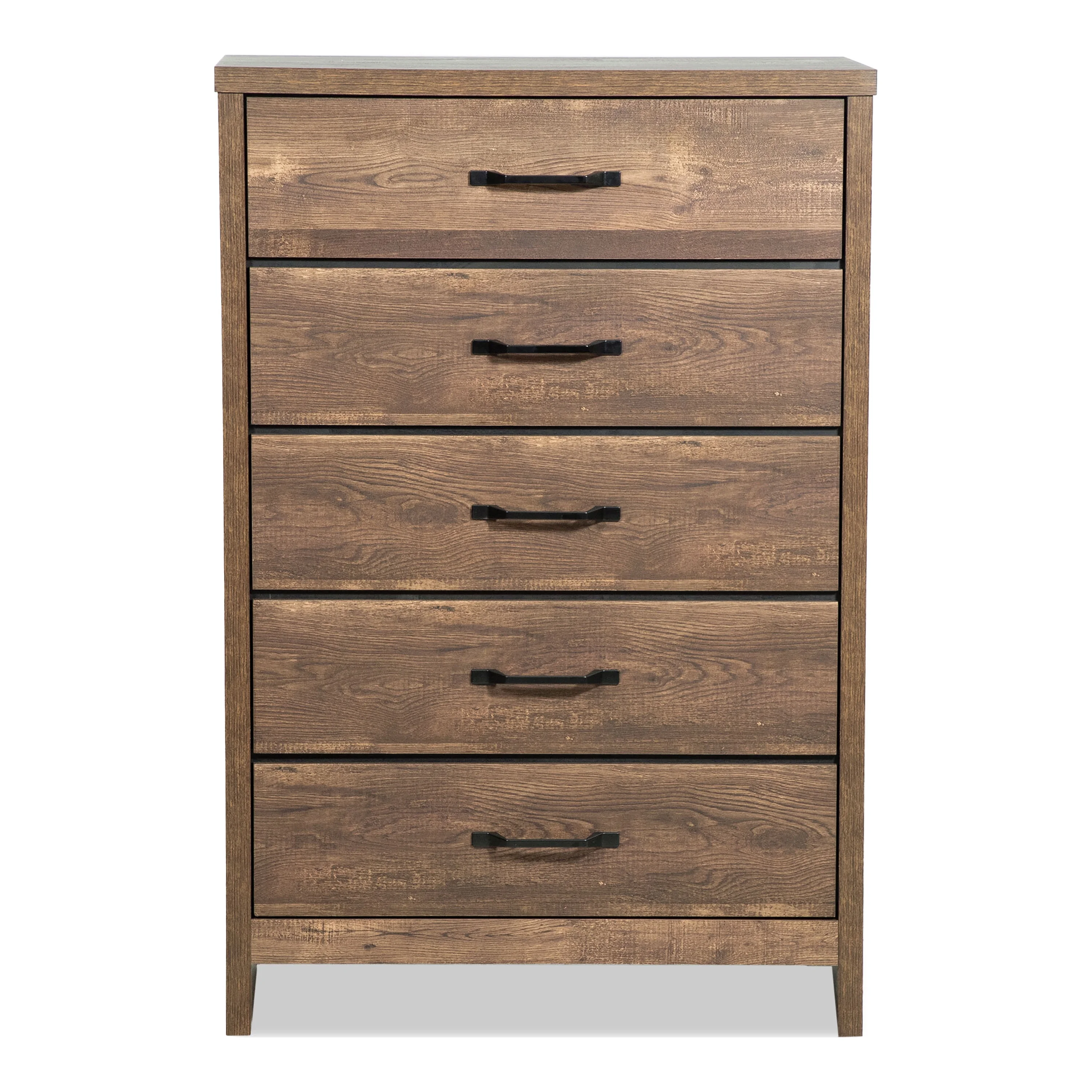 Furniture of America Bend Solid Wood 5-Drawer Chest, Light Walnut