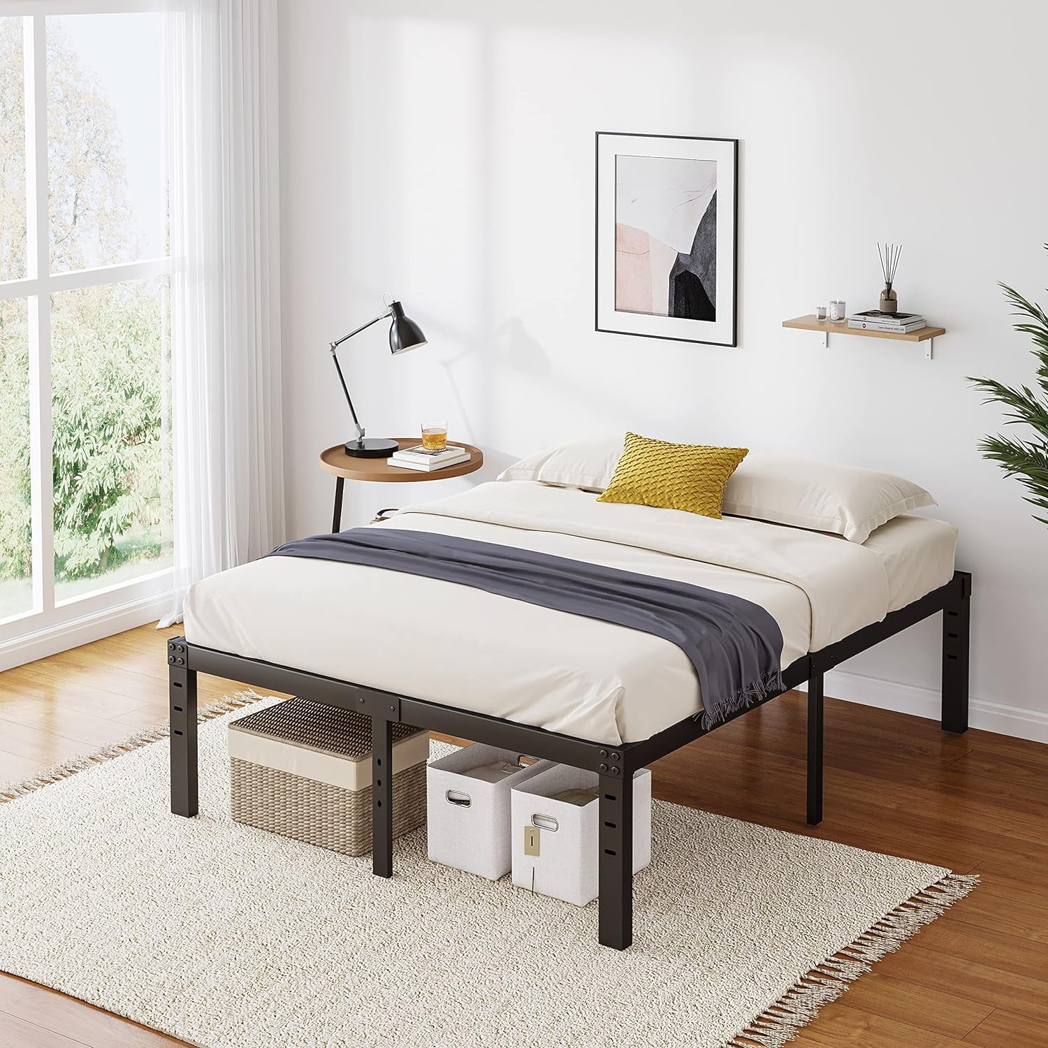 Full Size Bed Frame with and Footboard, No Box Spring Needed Heavy Duty Metal Platform, Premium Steel Slat, Noise Free, Easy to Assemble——14