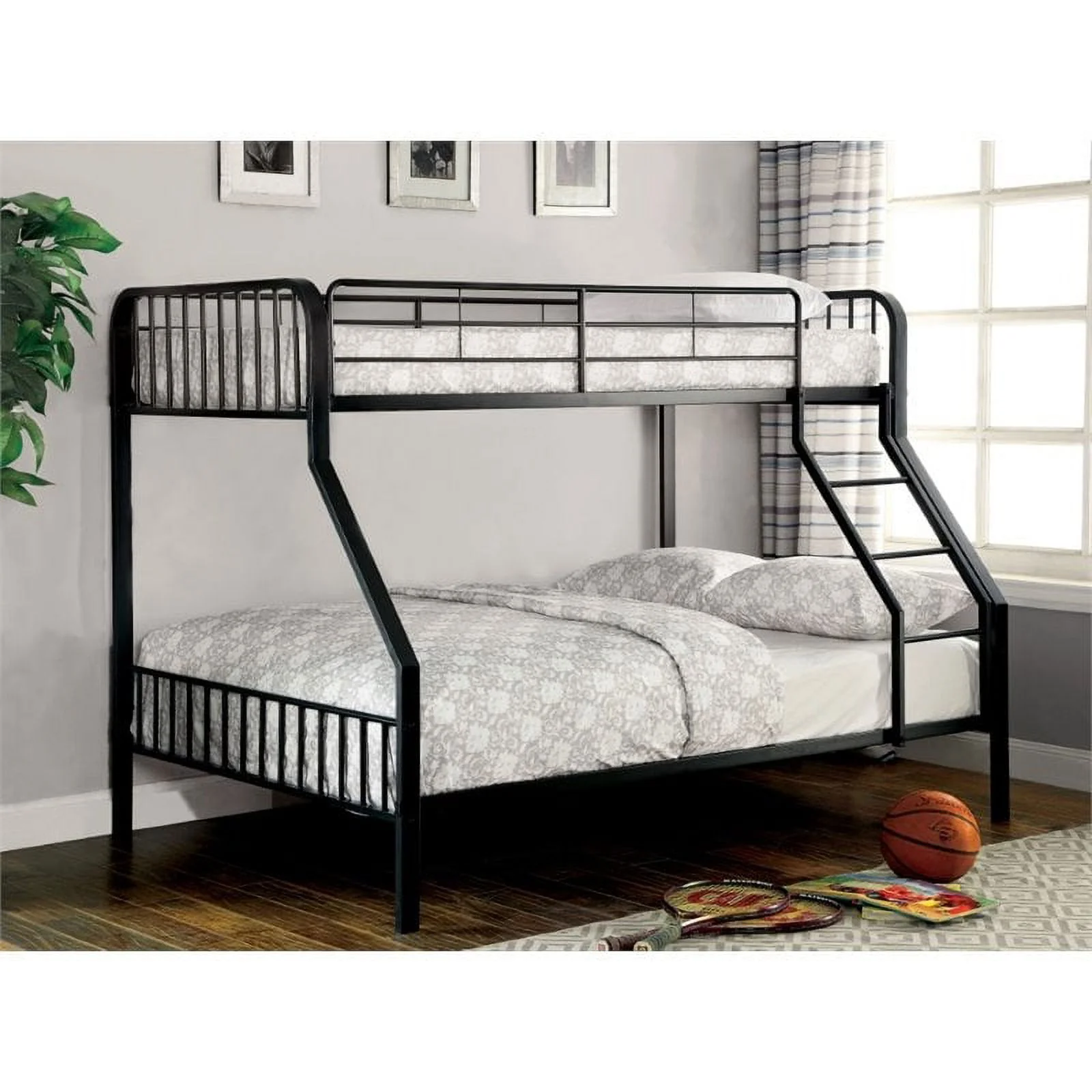 Bowery Hill Contemporary Metal Twin Over Full Slat Bunk Bed in Black