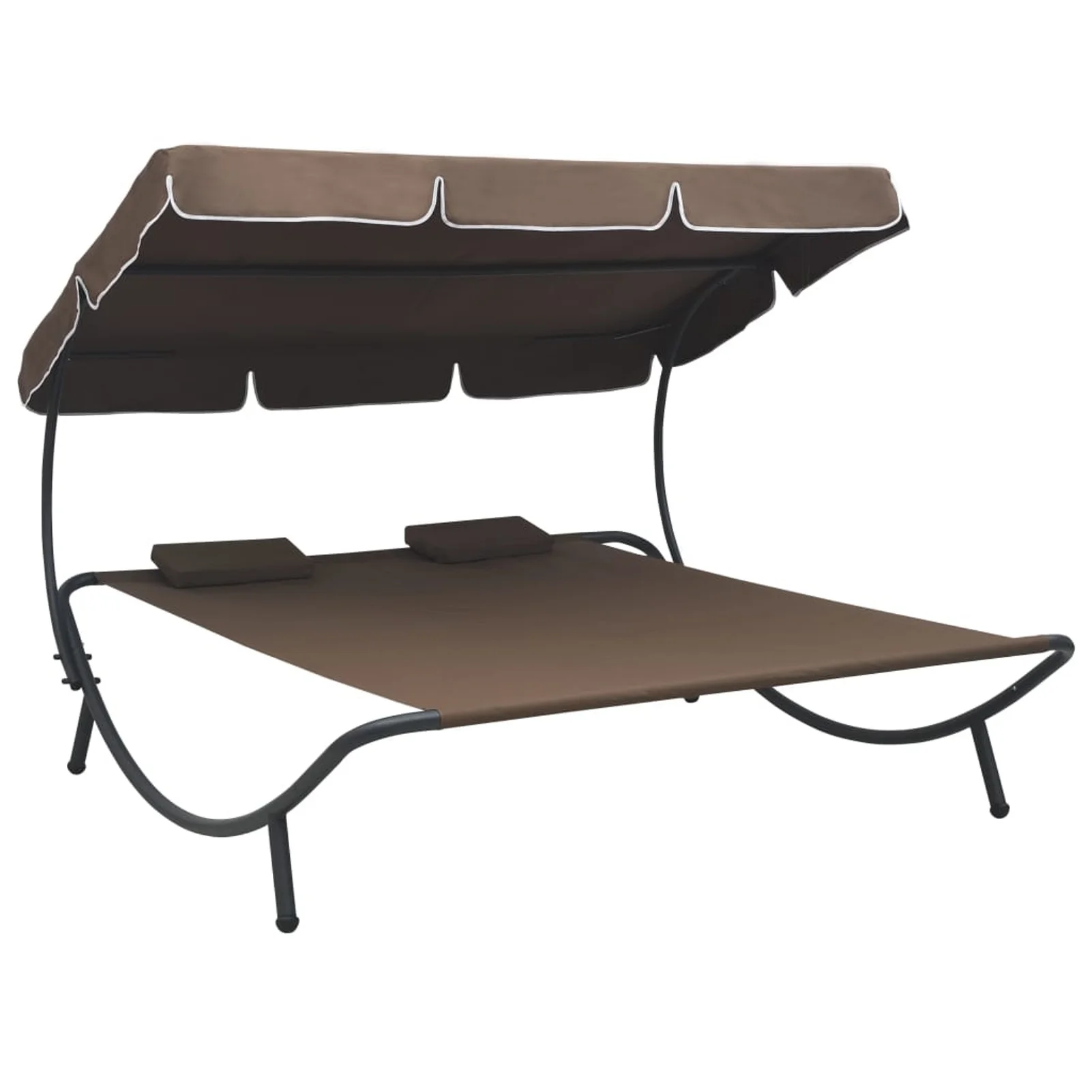 Dcenta Outdoor Lounge Bed with Canopy and Pillows Patio Daybed Fabric Steel Frame Sun Bed Brown for Patio, Garden, Backyard, Poolside, Balcony 78.7 x 68.1 x 53.1 Inches (L x W x H)
