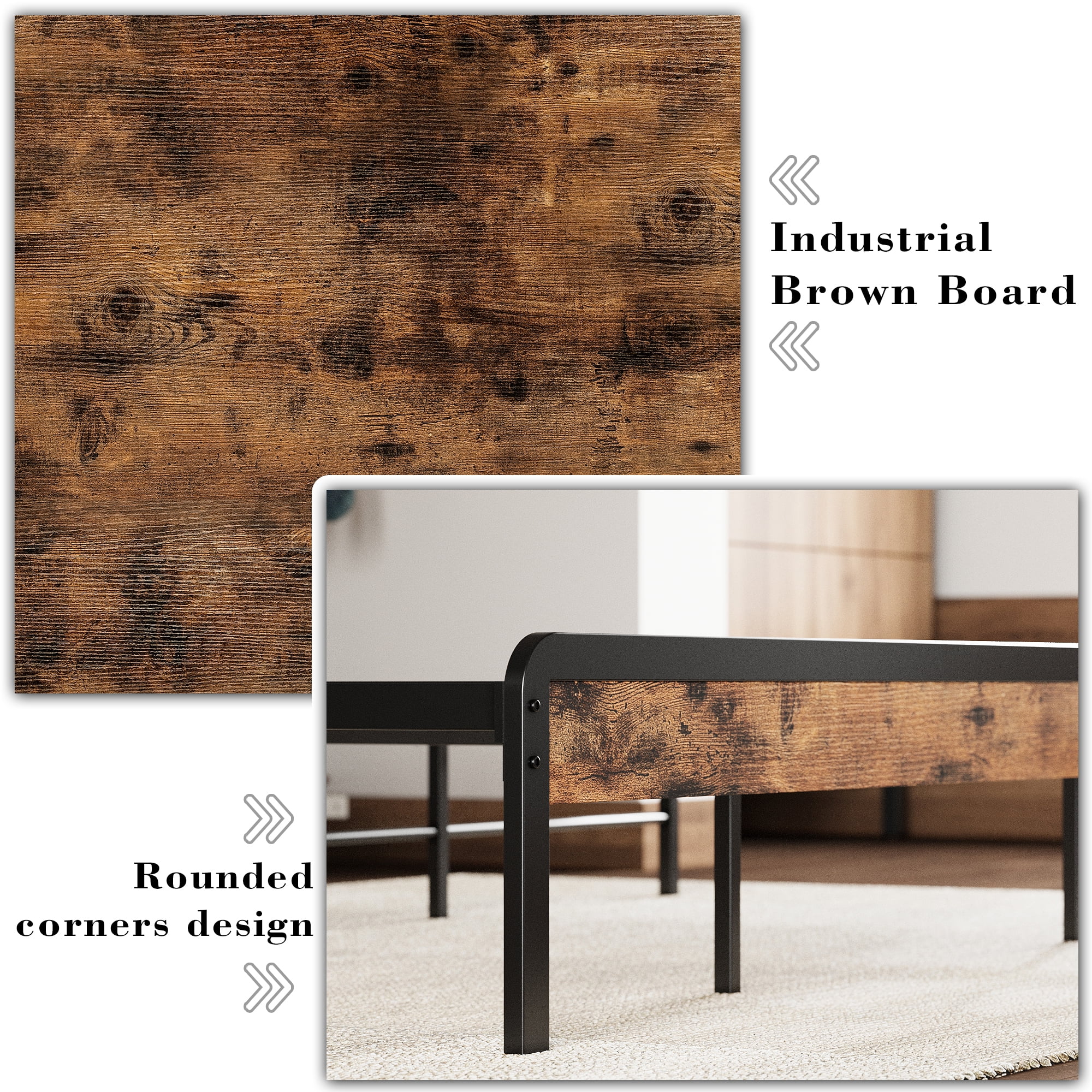 IRONCK California King Bed Frames with Storage Headboard and Charging Station, Heavy Duty Metal Slats, Noise Free, Easy Assembly, Vintage Brown