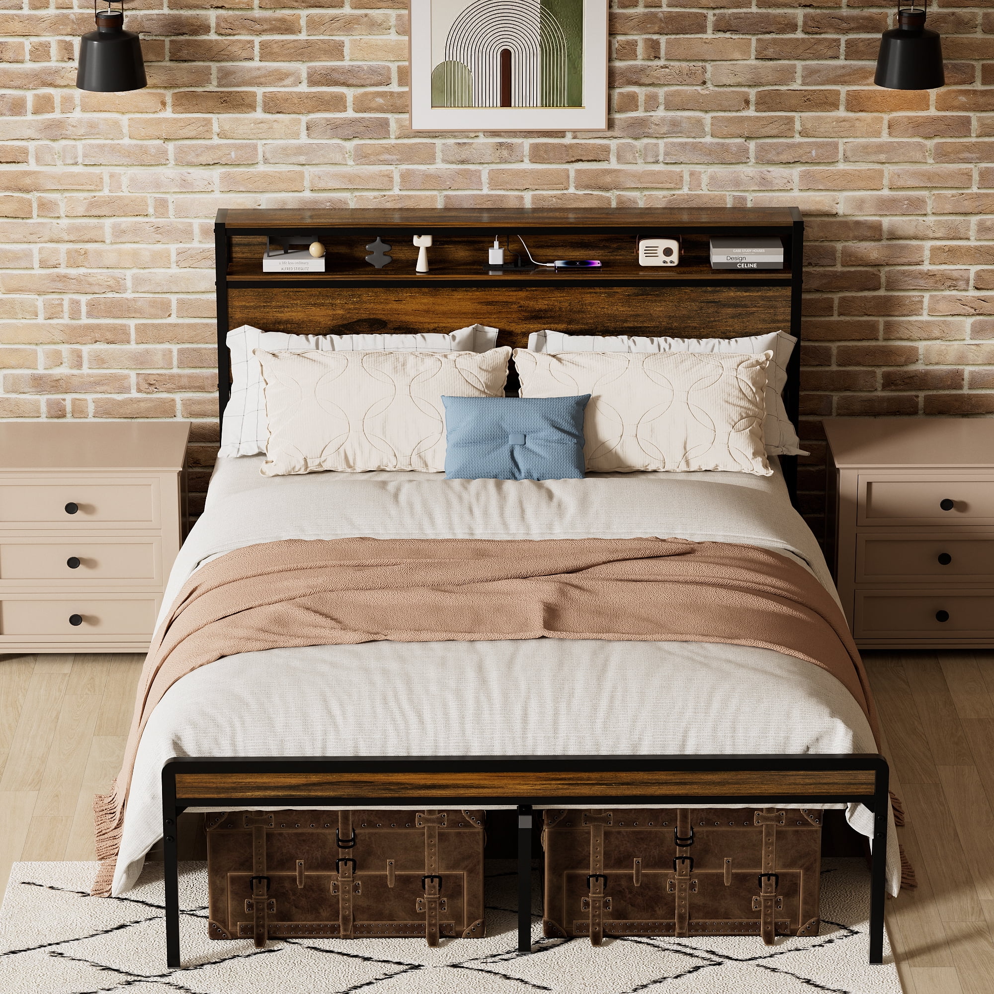 CoSoTower Full Size Metal Bed Frame with Headboard and Footboard, Black Heavy Duty Mattress Foundation with Steel Slat Support, Noise Free,81.73