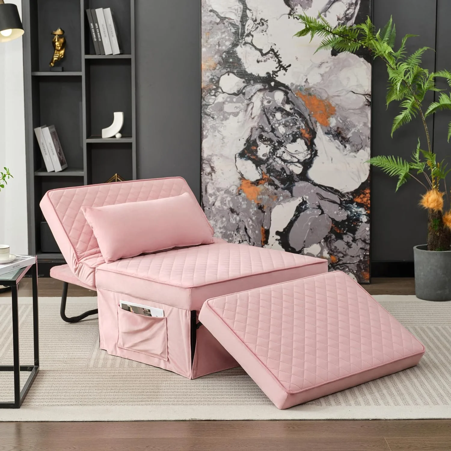 Folding Ottoman Sofa Bed, Convertible Chair 4 In 1 Multi-Function Ottoman, Couch Bed With 6 Position Adjustable Backrest, Imitation Flannel,