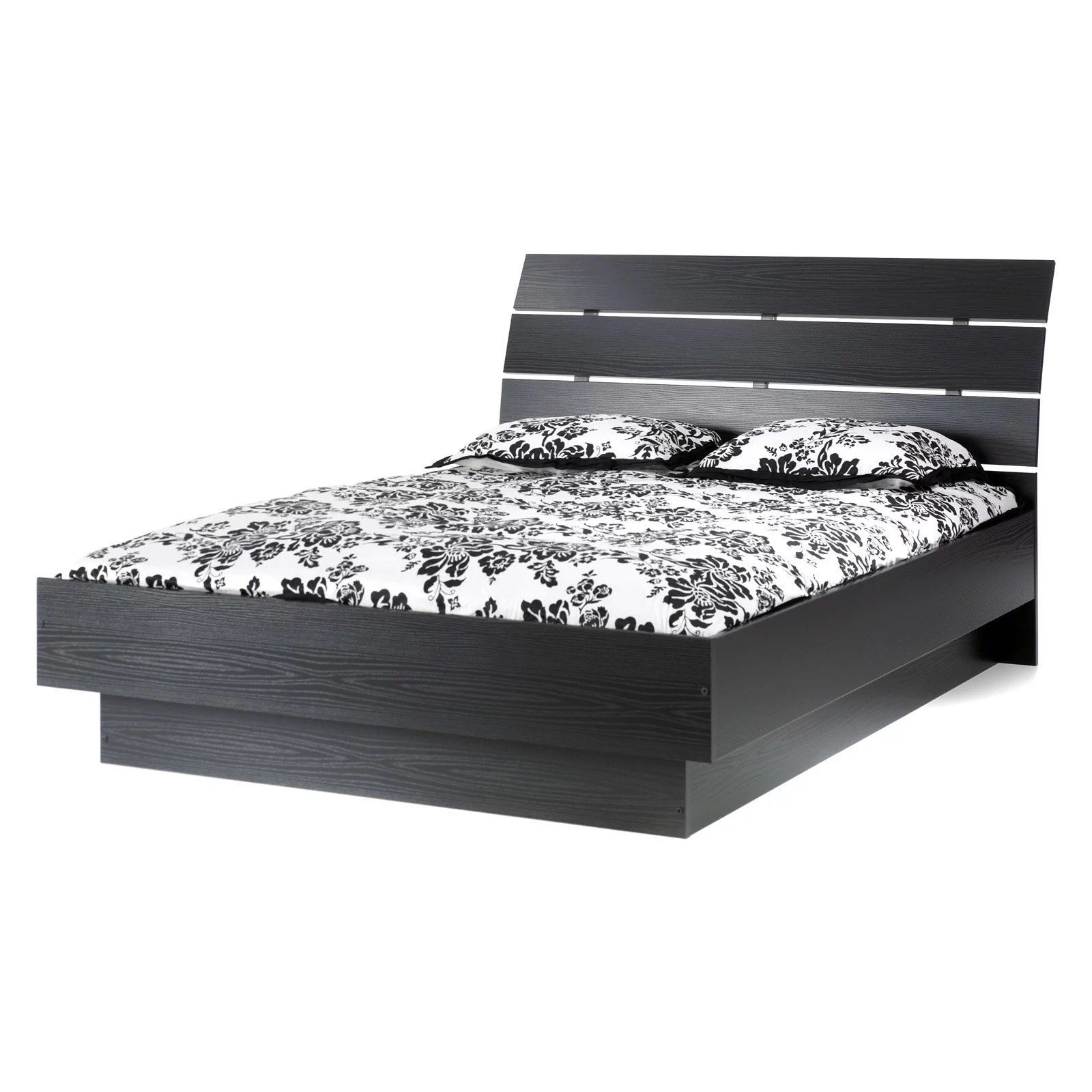 Scottsdale Queen Bed with Slats for Bedroom, Black Woodgrain