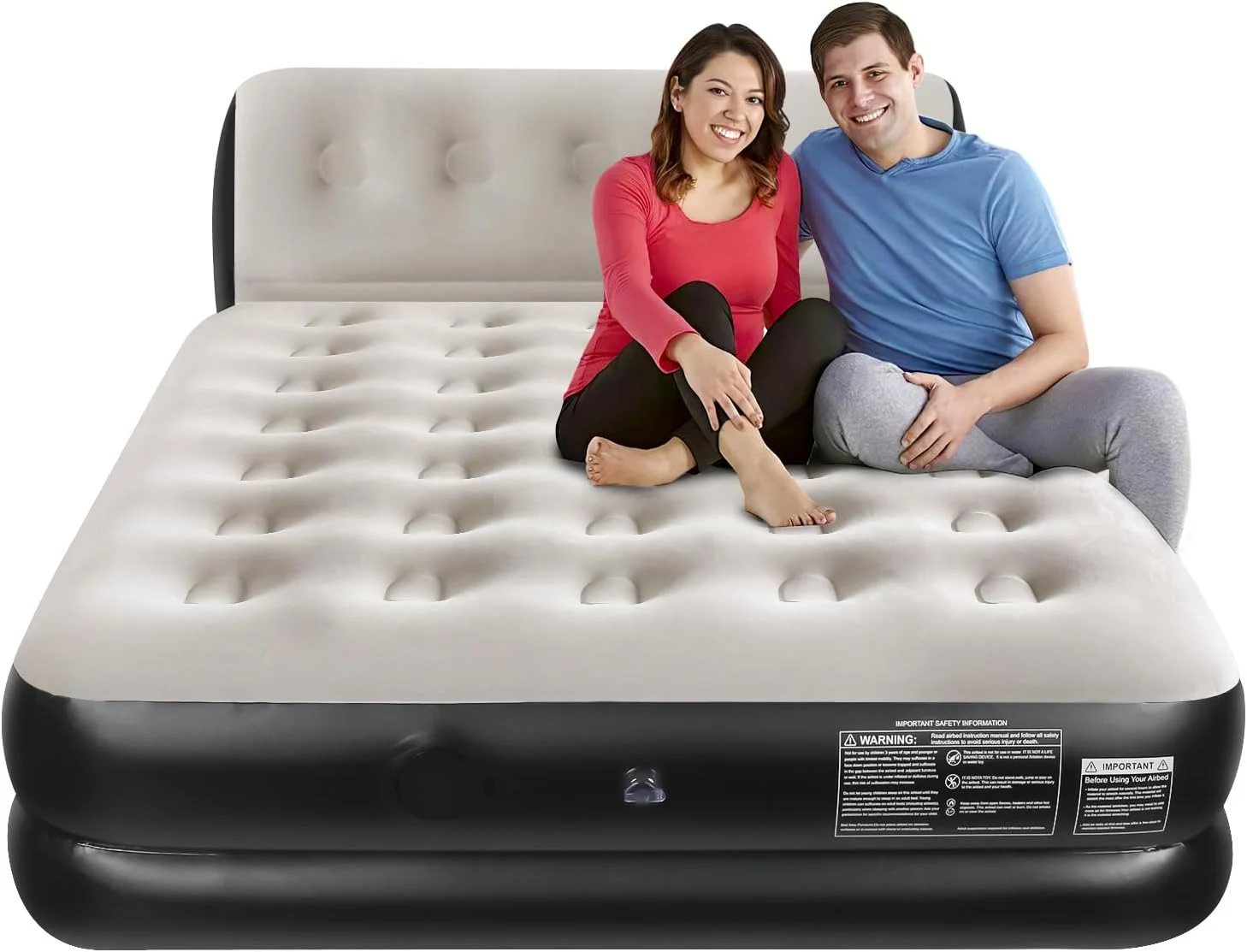 YINCHEN Queen Air Mattress with Built in Wireless Pump and Integrated Headboard, 18 inches Blow Up Air Mattress, Inflatable Air Bed for Home, Camping, Guest Bed