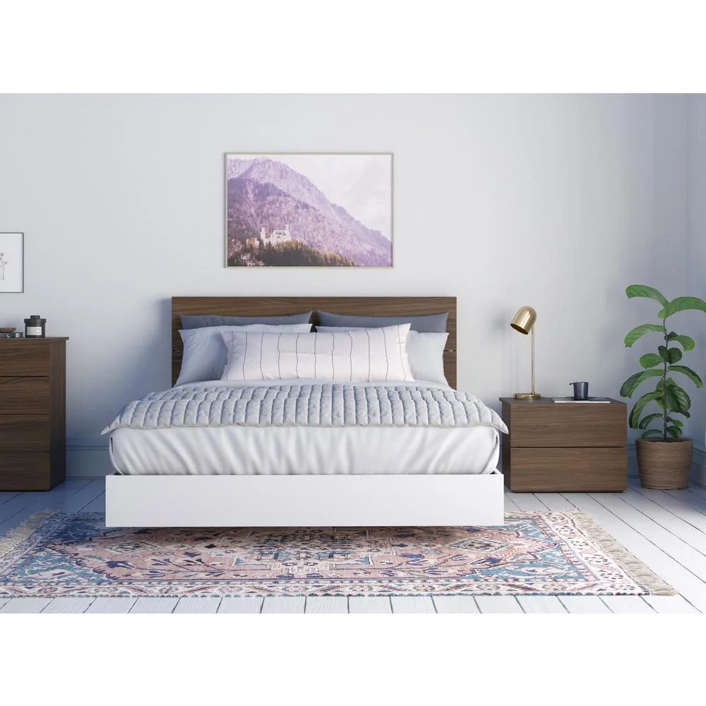 Nexera Sephia 3 Piece Queen Size Bedroom Set, Walnut and White