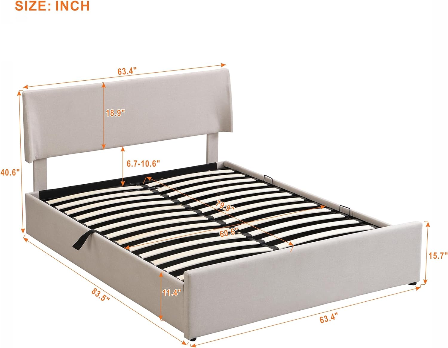 Queen Bed Frame Solid Wood Platform Bed Frame, Single Bed with Side-Tilt Hydraulic Storage System for Easy Assembly/Noise-Free/No Box Spring Needed