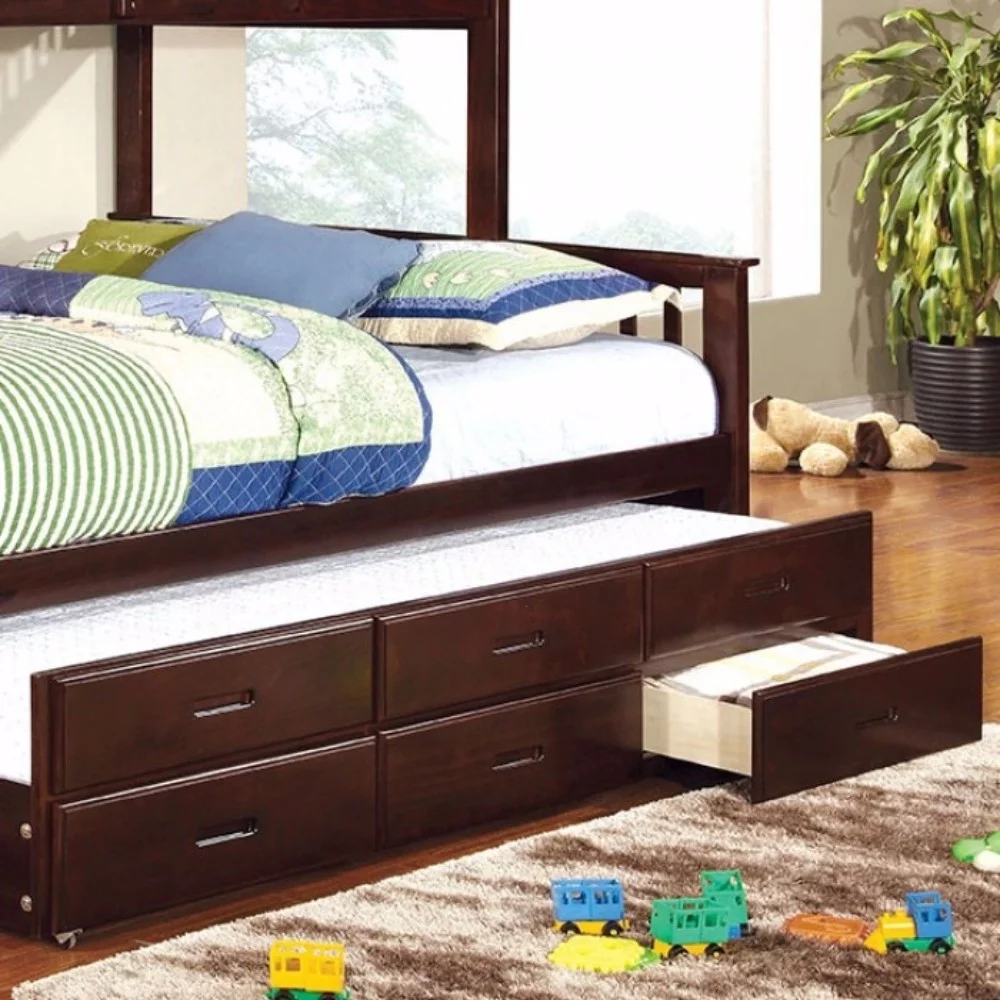 Univeersity Cottage Trundle With 3 Drawers, Dark Walnut- Saltoro Sherpi