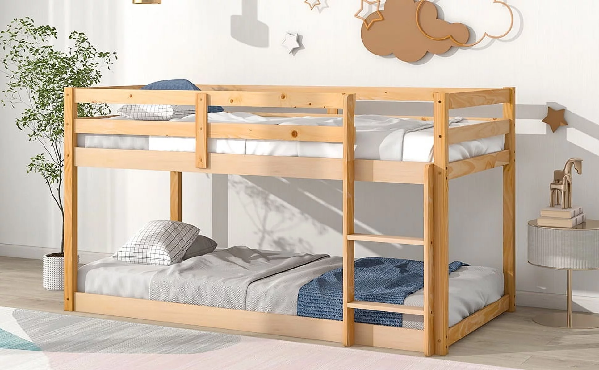 Kingwolfox Spacious, Low-Height Twin Bunk Bed: Quality, Safety, & Style Guaranteed-Natural