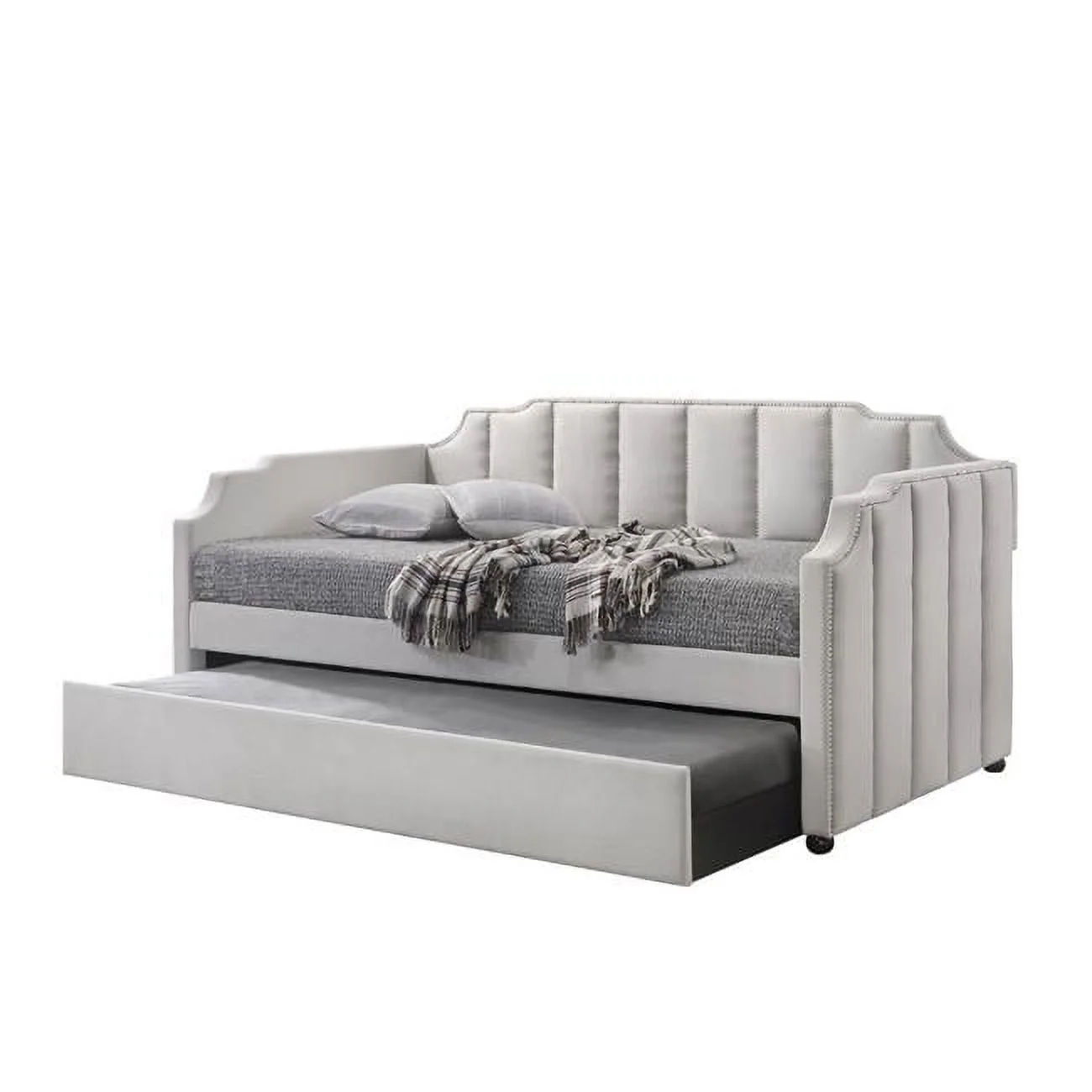 Fabric Twin Size Daybed with Channel Tufting & Nailhead Trim, Gray