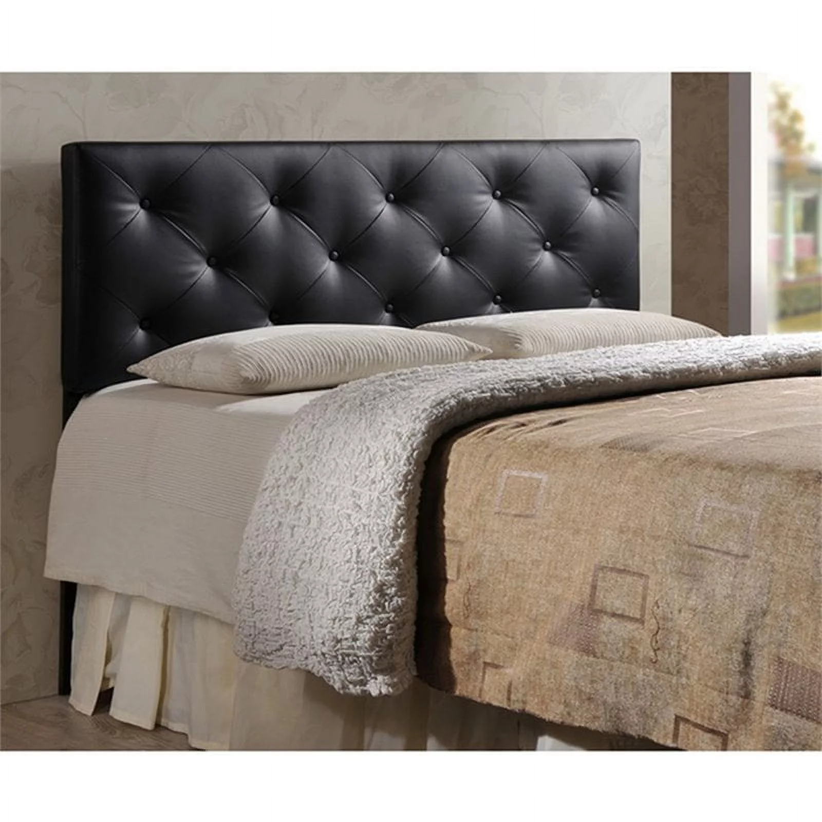 Bowery Hill Modern Faux Leather Tufted Full Panel Headboard in Black