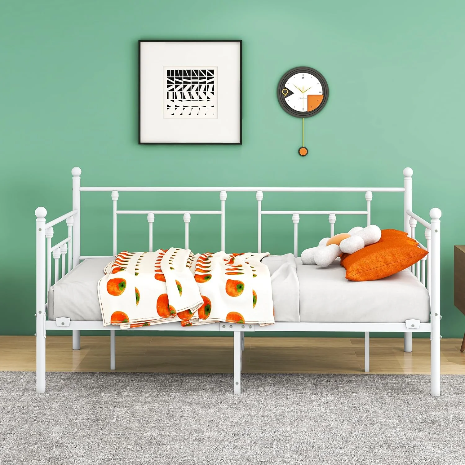 YGDU Metal Daybed Frame Set Premium Steel Slat Support Daybed and Roll Sofa Bed (Twin, White)