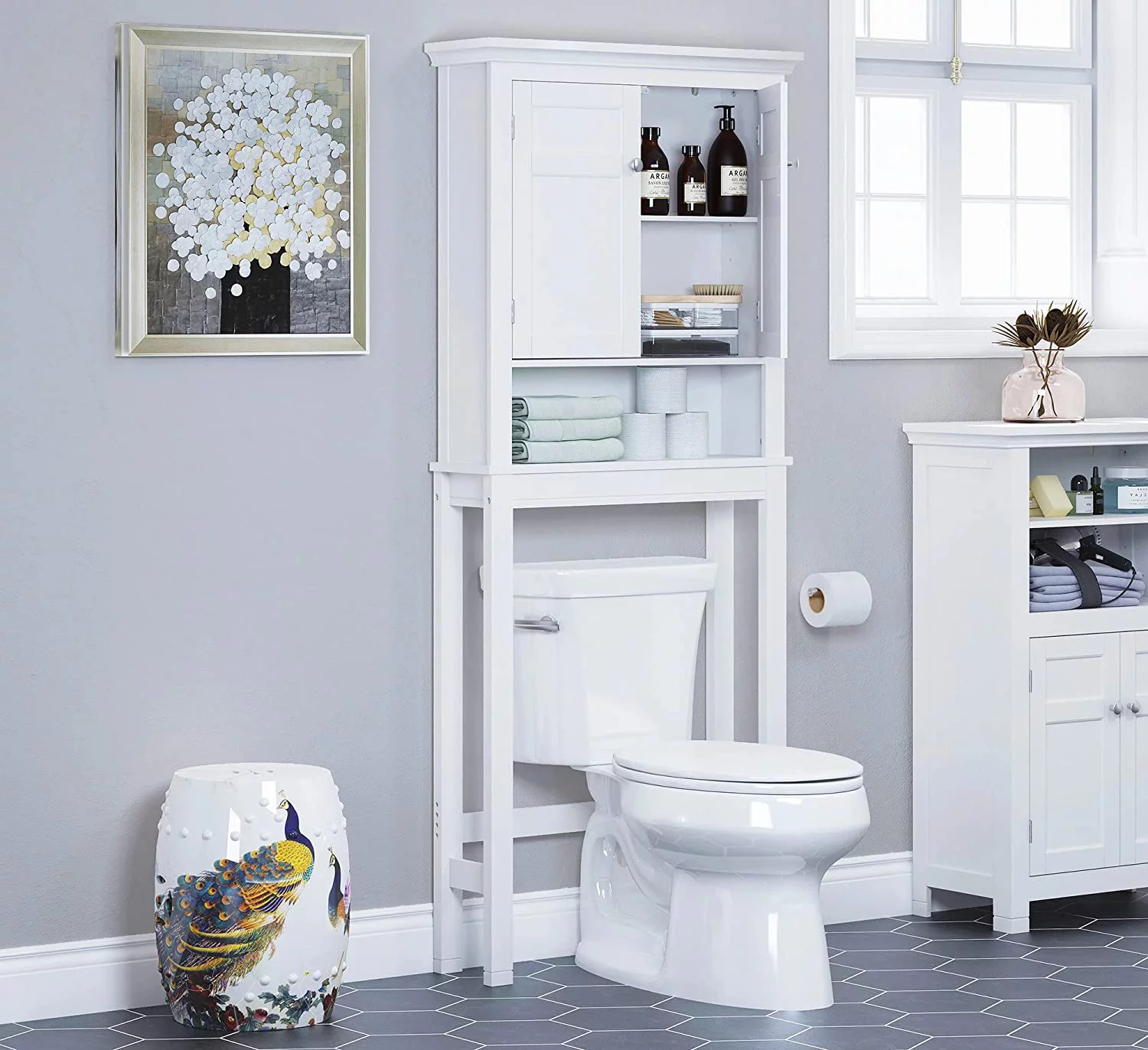 Spirich Home Bathroom over the Toilet Shelf,Bathroom Storage Organizer, White