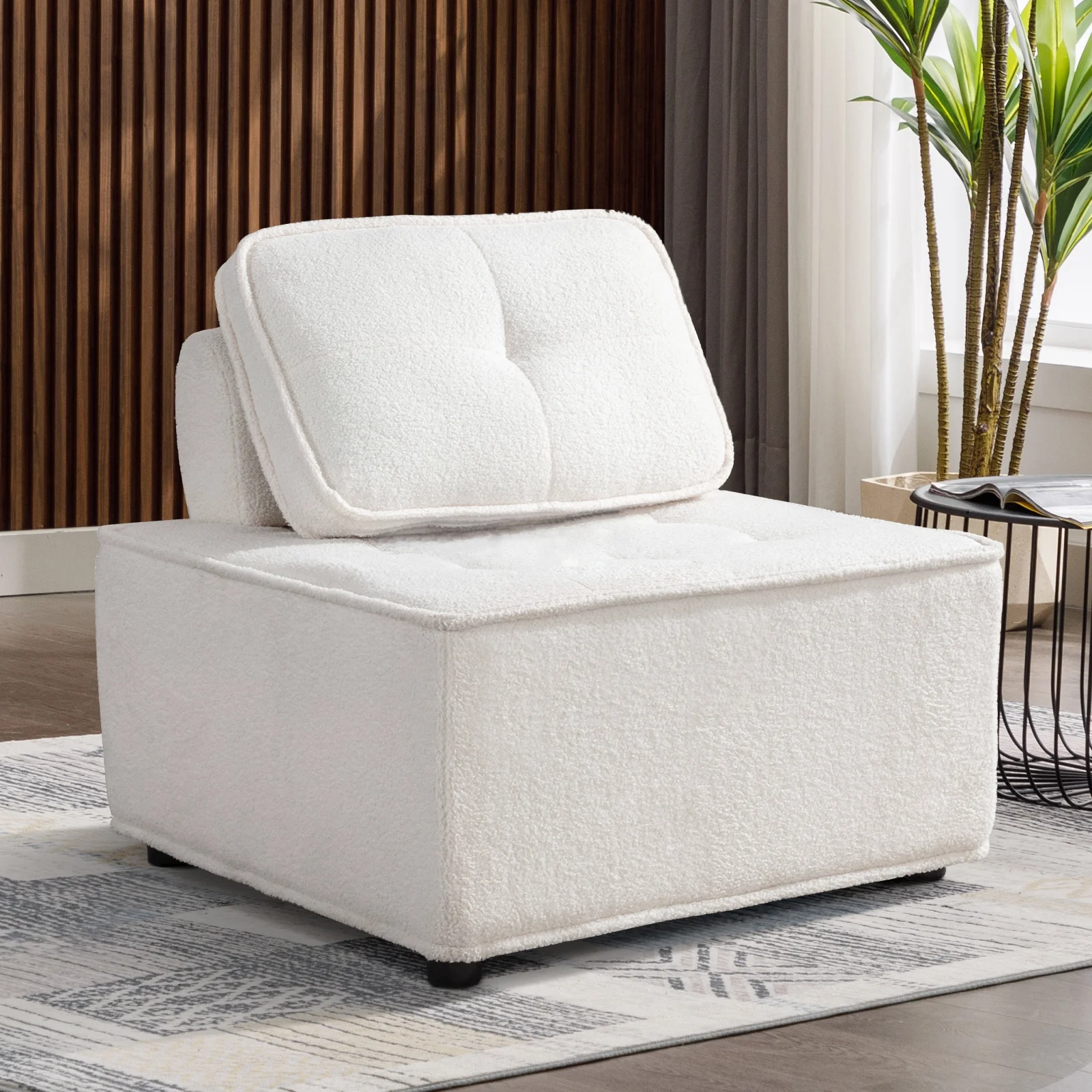 Bonzy Home 1-Seater Modular Sectional Sofa, Variable Sofa Couch Set with Oversized Soft Seat, Free Combination Armless Sectional Sofa Couch for Living Room, Bedroom (Beige, 1PCS)