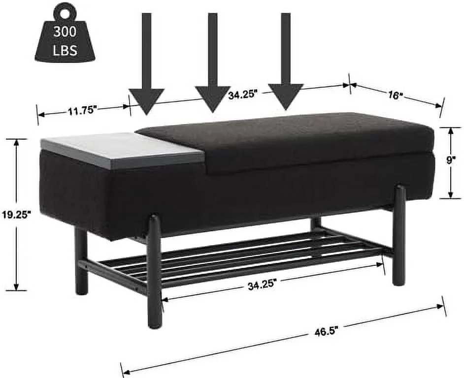 KHBIULIFE Entryway Bench for Bedroom Leather End of Bed Ottoman Bench with Wood Shoe for Living Room/Hallway/Under Window/Corner 45 Inches PU Black