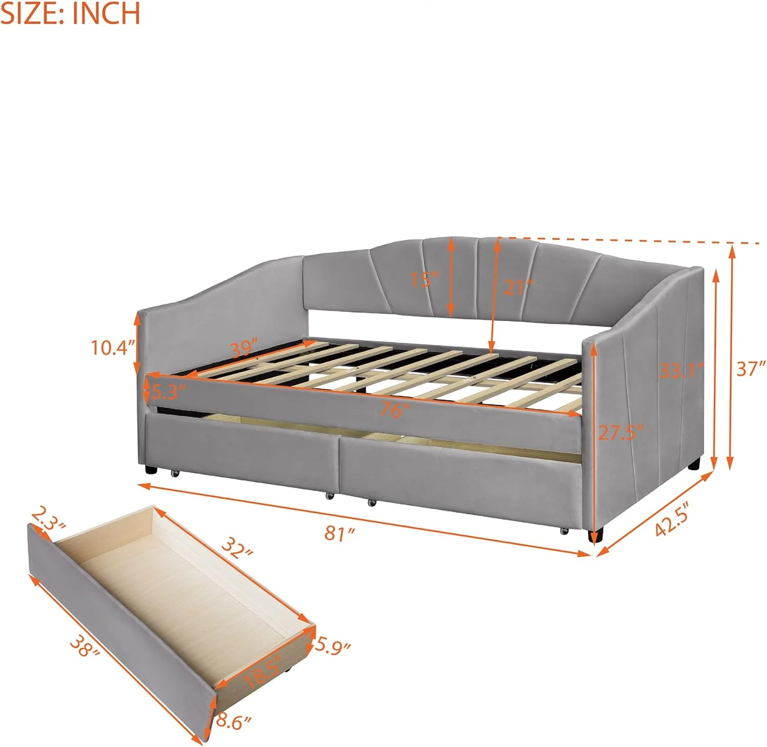 Upholstery Daybed With Storage Drawers Size Upholstered Velvet Daybed Sofa Bed Wood Daybed Frame For Adults Living Rooms, Grey