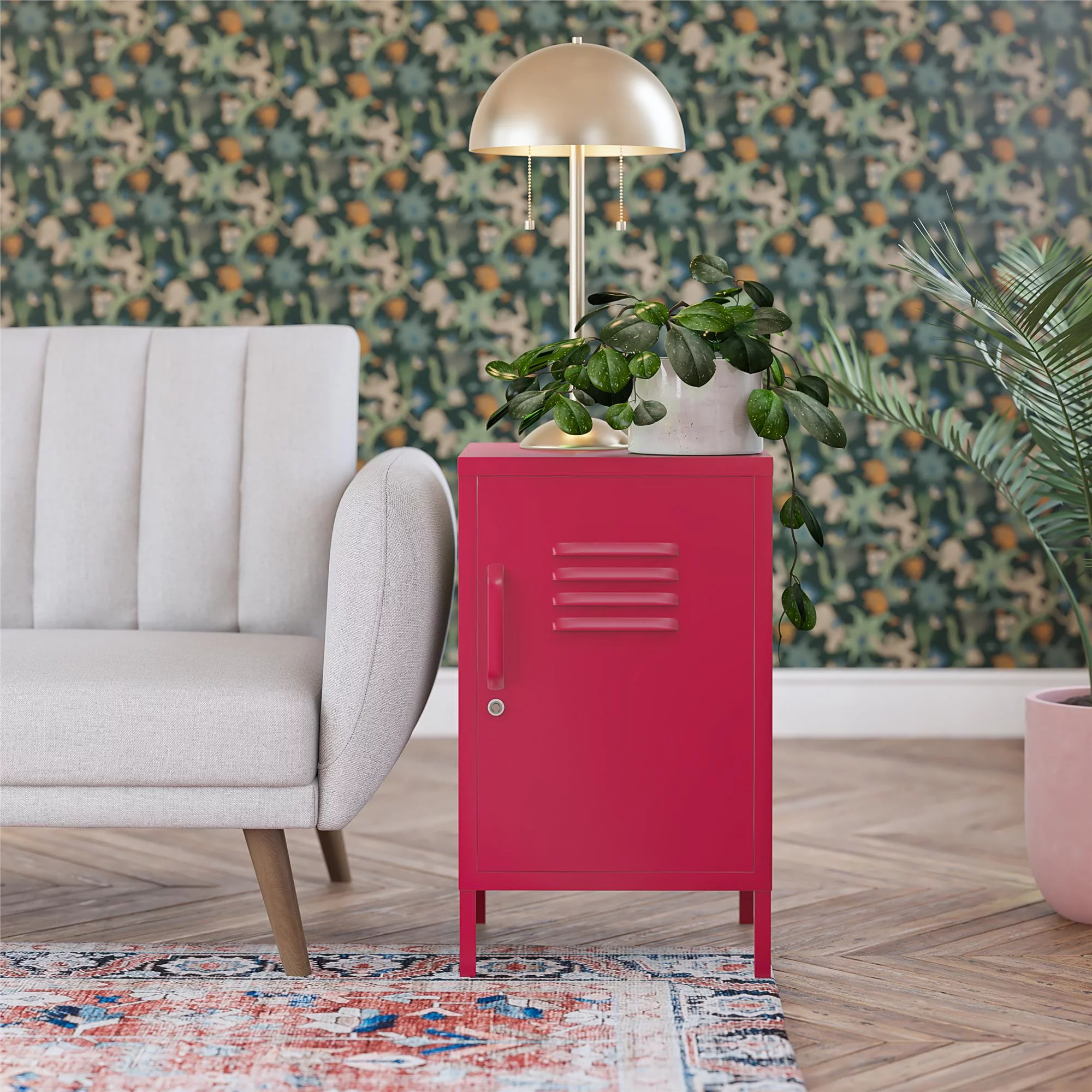 Novogratz Cache Metal Locker Style Livingroom End Table, Magenta