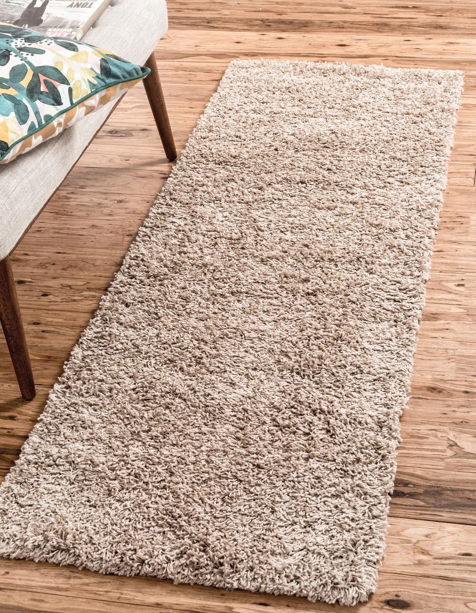 Rugs.com Solid Shag Collection Rug – 16 Ft Runner Taupe Shag Rug Perfect For Hallways, Entryways