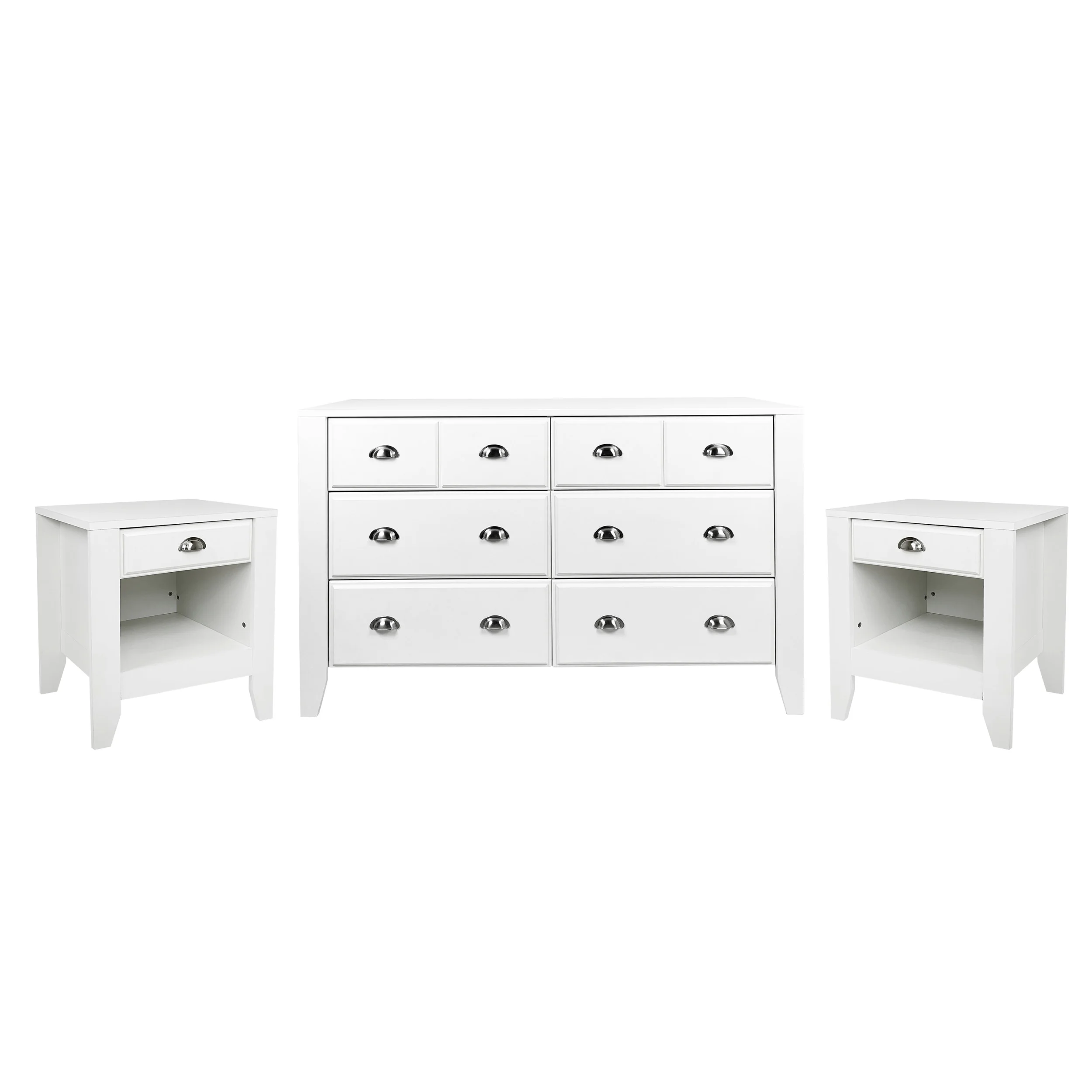 Noble House Bellic Faux Wood 3 Piece Double Dresser and Nightstand Bedroom Set, White