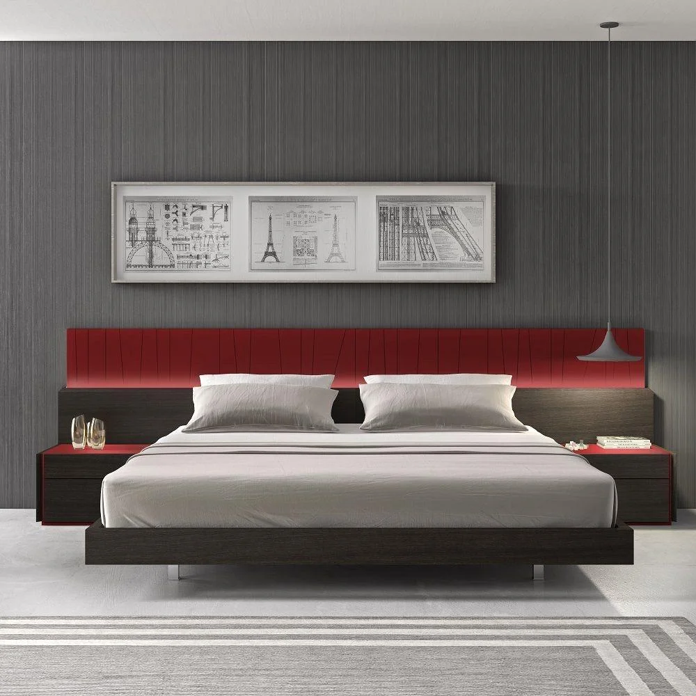 Light Grey Lacquer & Wenge Veneer King Bedroom Set 3Pcs J&M Lagos Contemporary