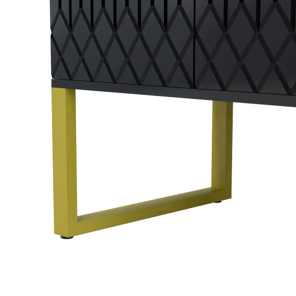 Motent Modern TV Stand for TVs up to 75 Inches, Storage Cabinet with Drawers and Cabinets, Wood TV Console Table with Metal Legs and Handles for Living room, Black