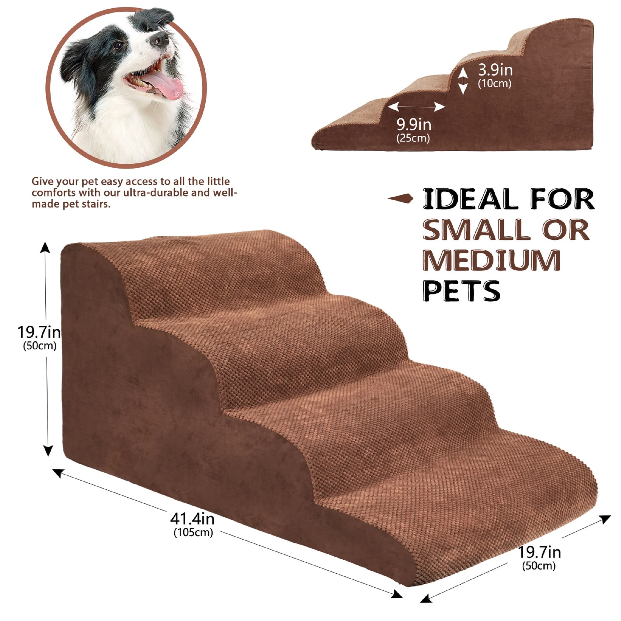 Topmart 4-Step Dog Steps for Beds, Extended Sponge Foam Pet Stairs for Dogs,20