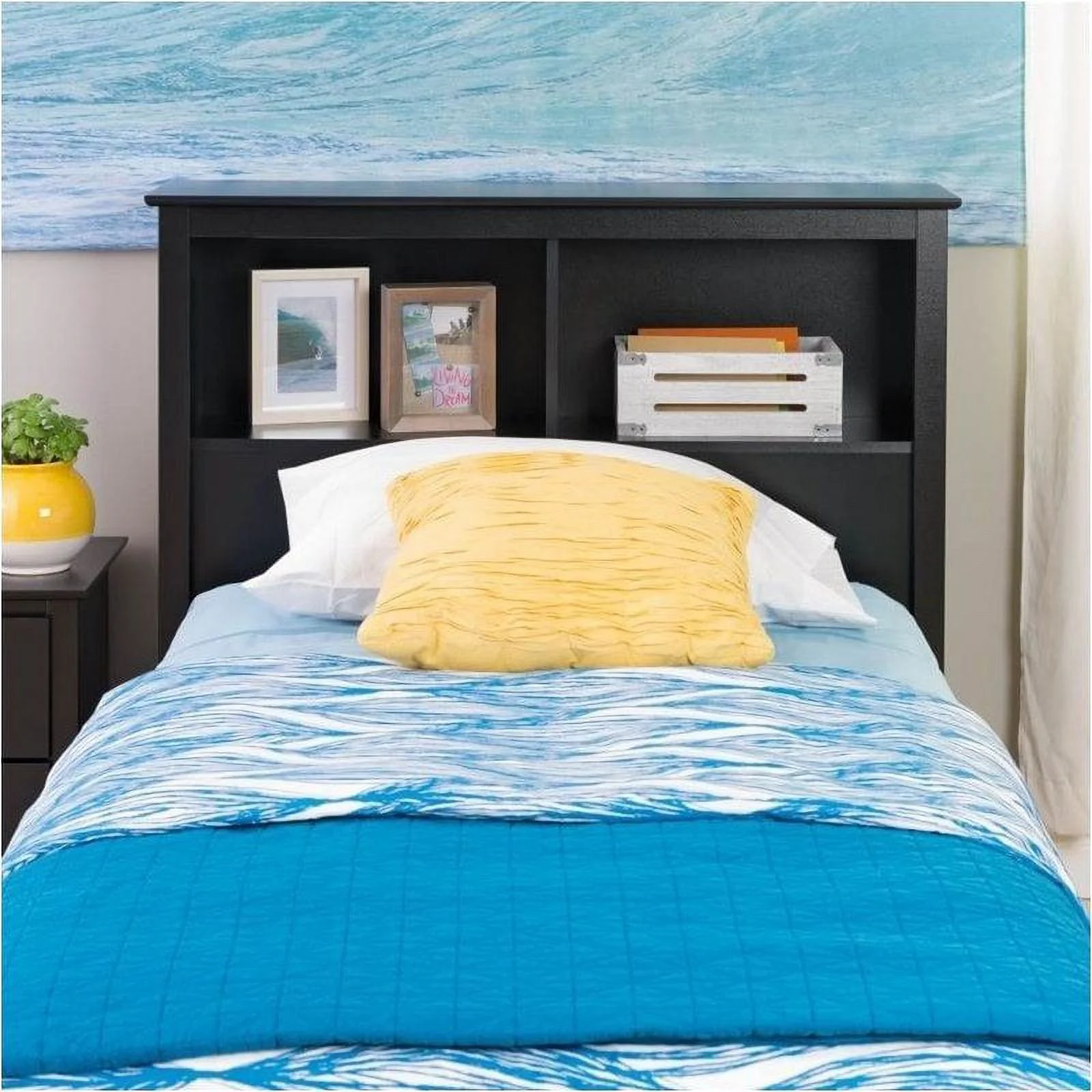 Hawthorne Collections Modern Wood Twin Bookcase Headboard in Black
