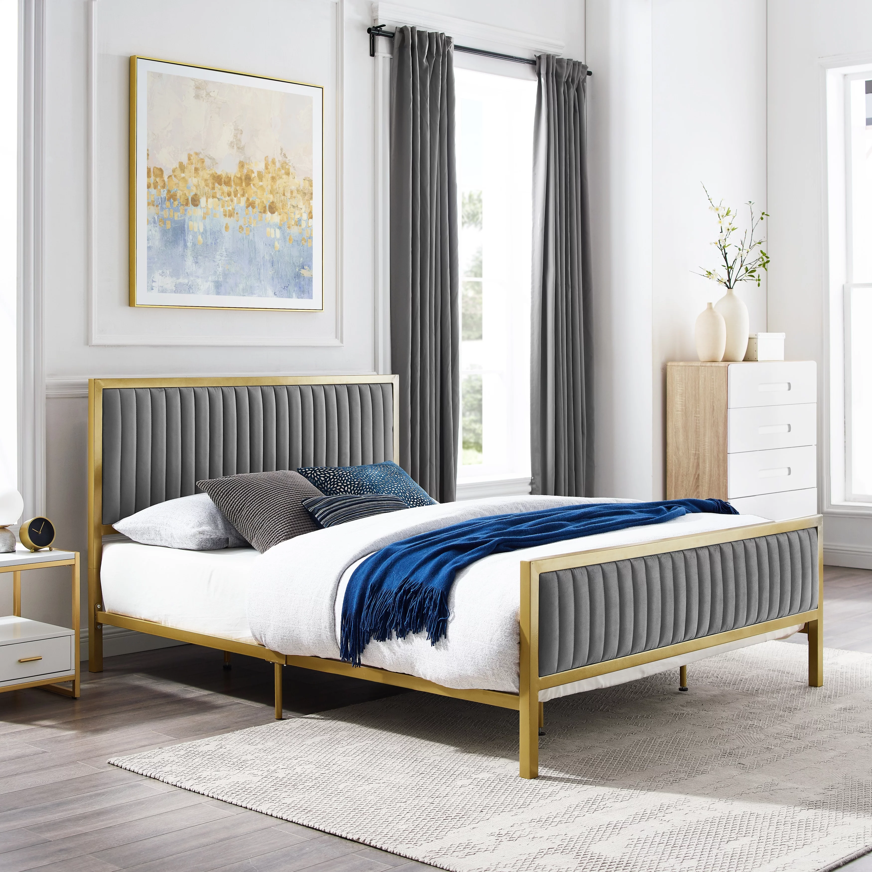 Corvus  Velvet Platform Bed Blue King