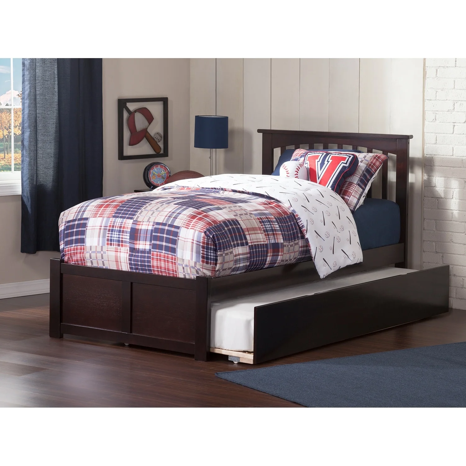 AFI Mission Twin Platform Bed with Footboard and Twin Trundle in Espresso