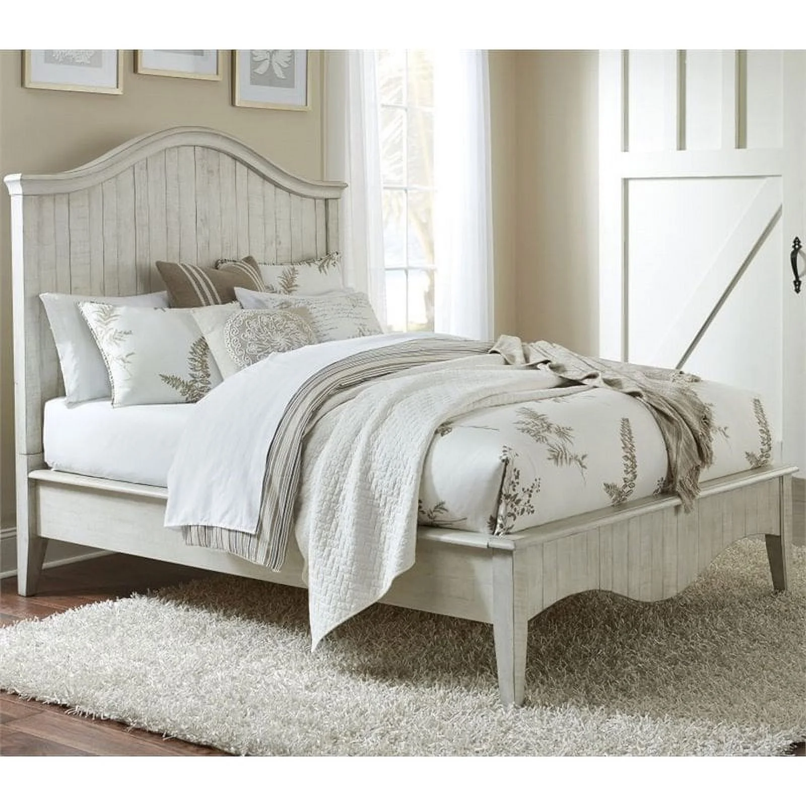 Bowery Hill Farmhouse Solid Wood Queen Panel Bed in Weathered White