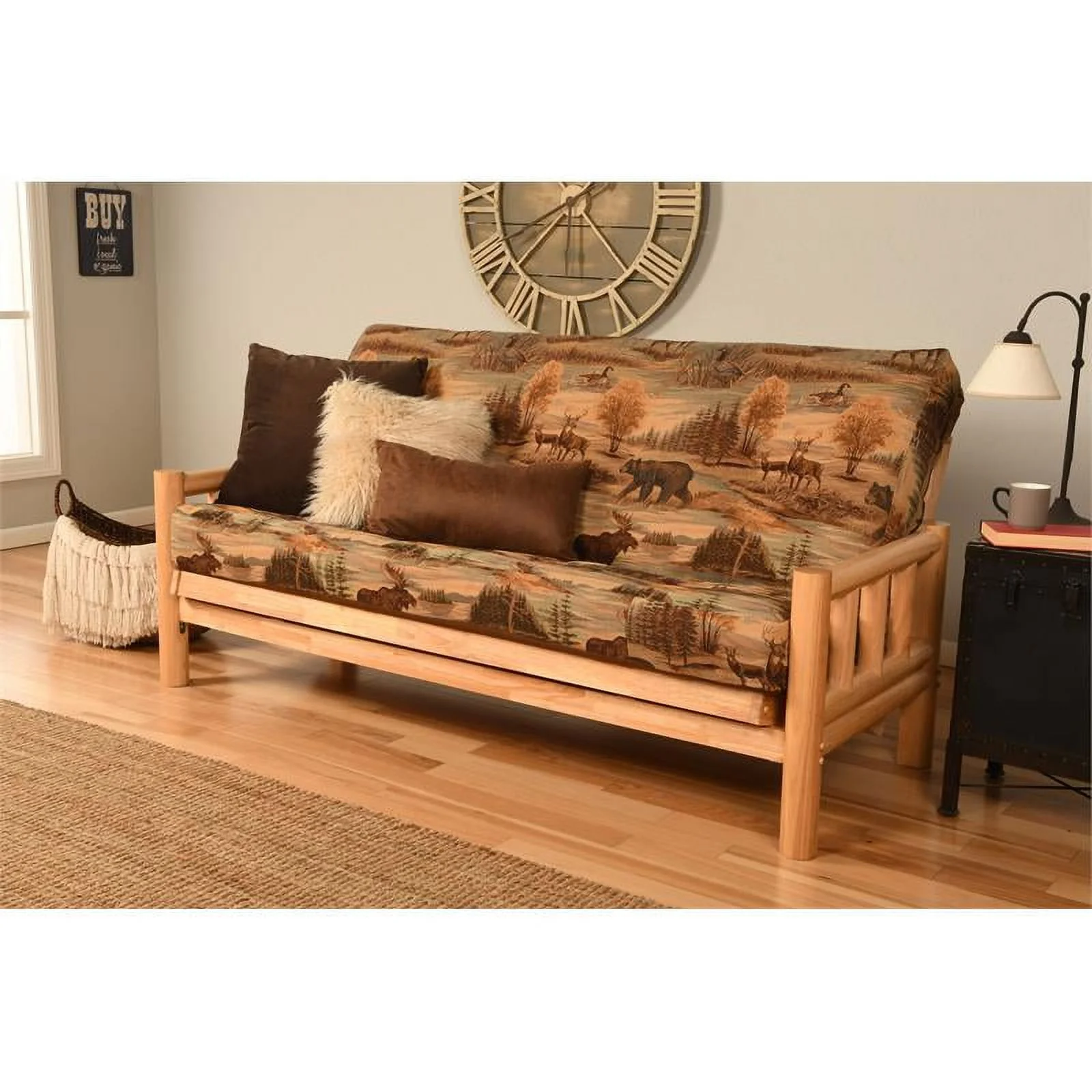 Kodiak Furniture Lodge Full Futon with Canadian Print Mattress in Natural/Tan