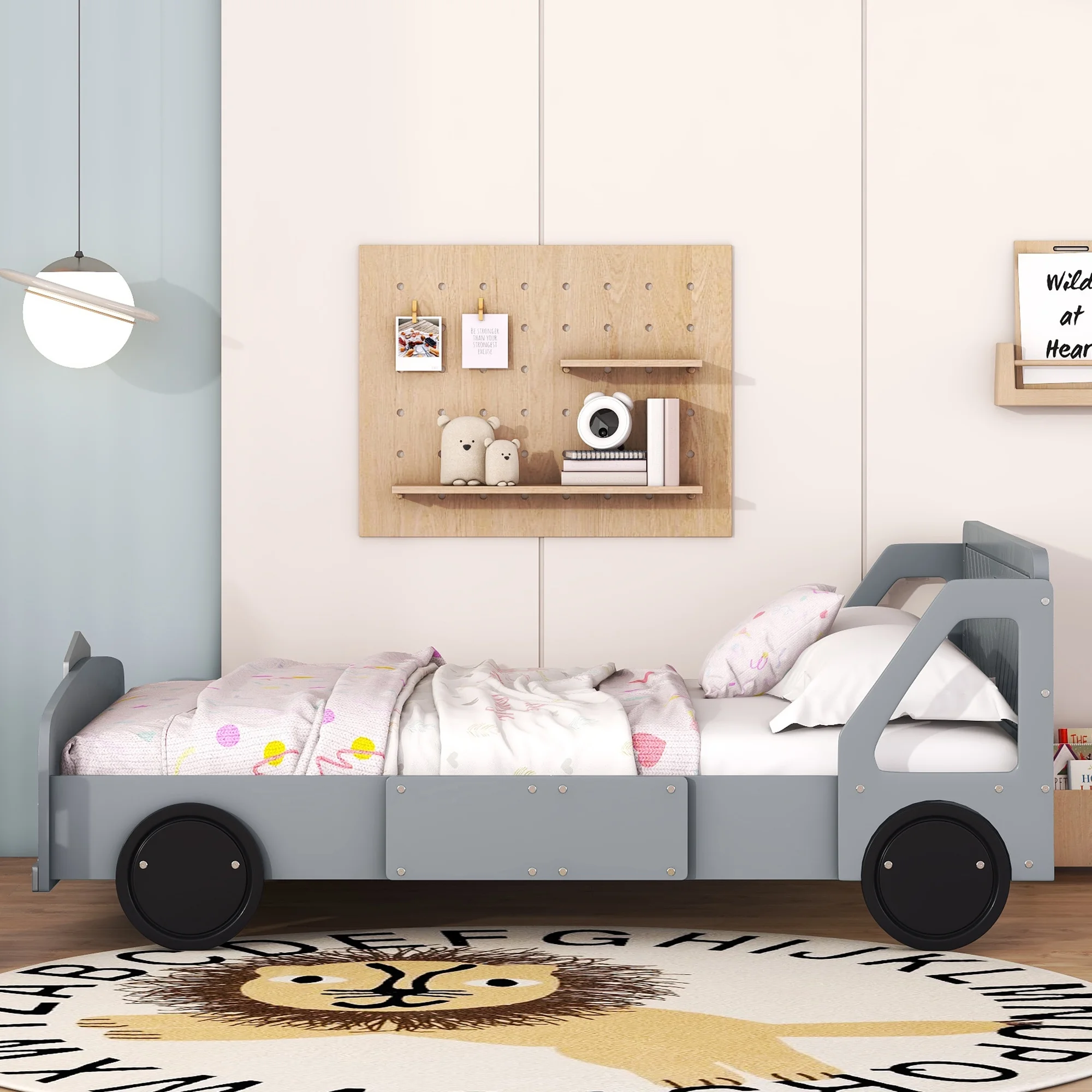 CoSoTower Full Size Car-Shaped Platform Bed with Wheels,Gray