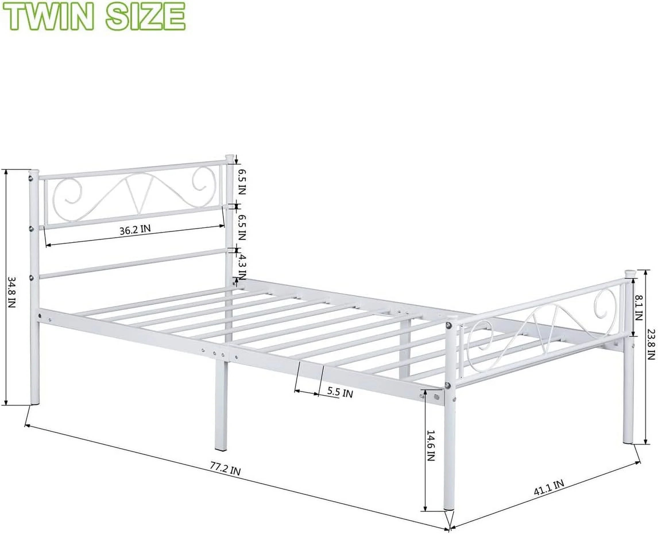 Single Bed Size Bed Frame Metal Platform Headboard Steel Foundation