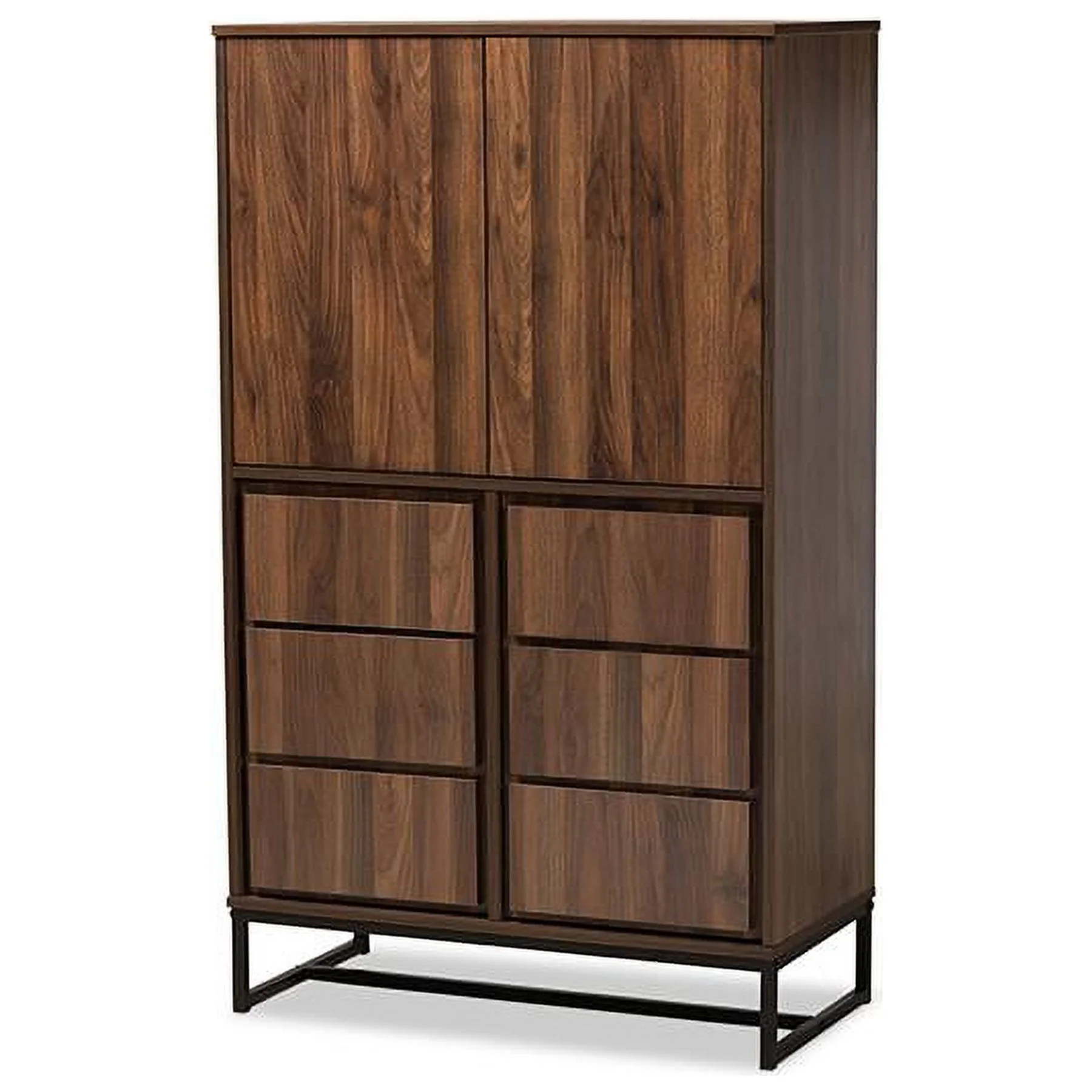 Baxton Studio Neil Modern and Contemporary Walnut Brown Finished Wood and Black Finished Metal Multipurpose Storage