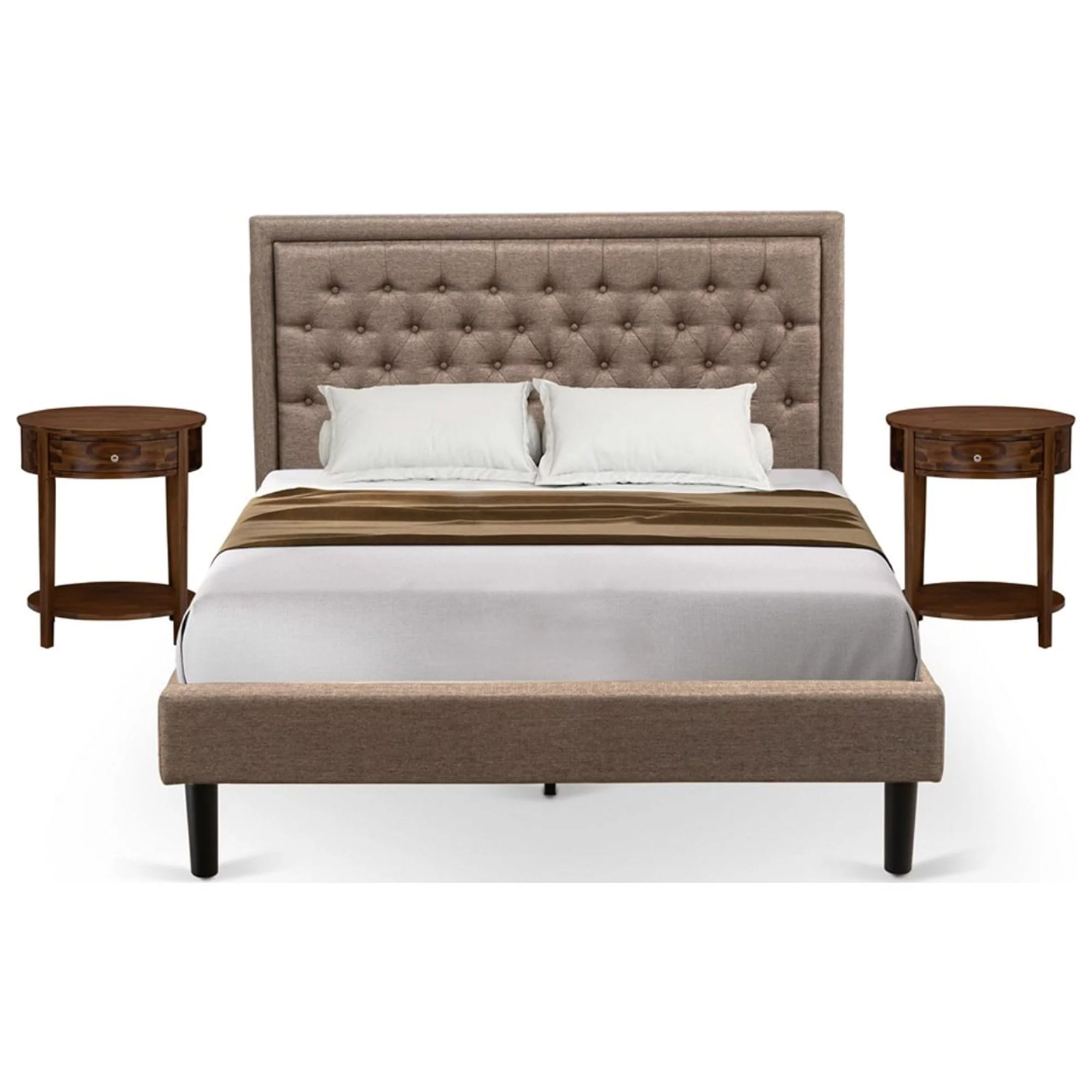 East West Furniture Kendall 3-Piece Wood Queen Bedroom Set in Dark Khaki Brown
