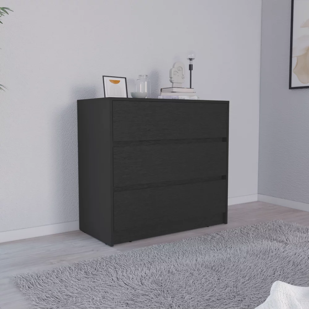 Austin Three Drawer Dresser, Pull Out Mechanism-Black