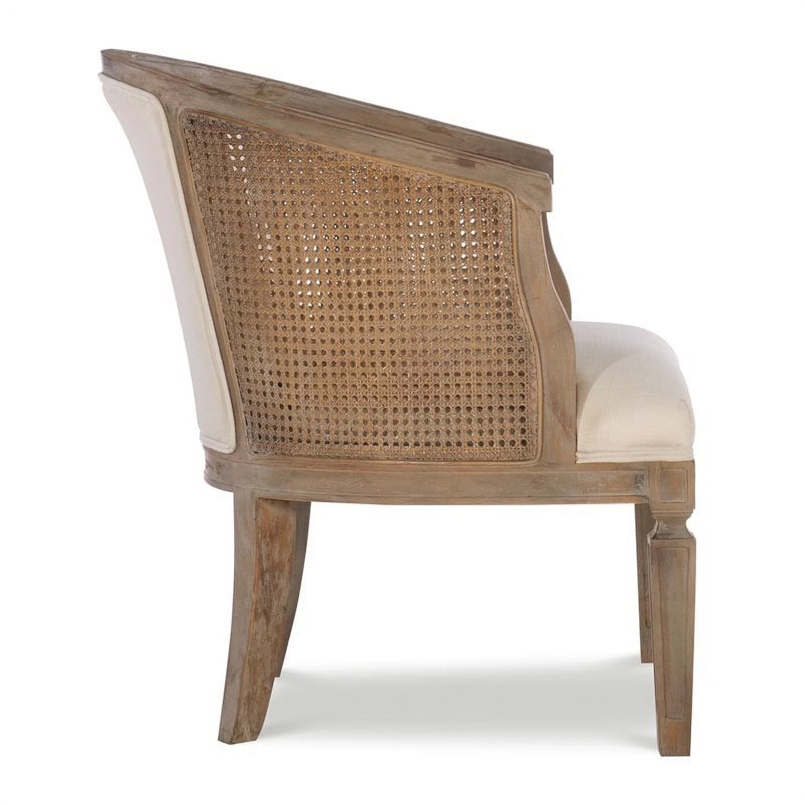 Linon Sandry Wood Barrel Chair Padded Back & Seat Woven Cane Sides in Greywash
