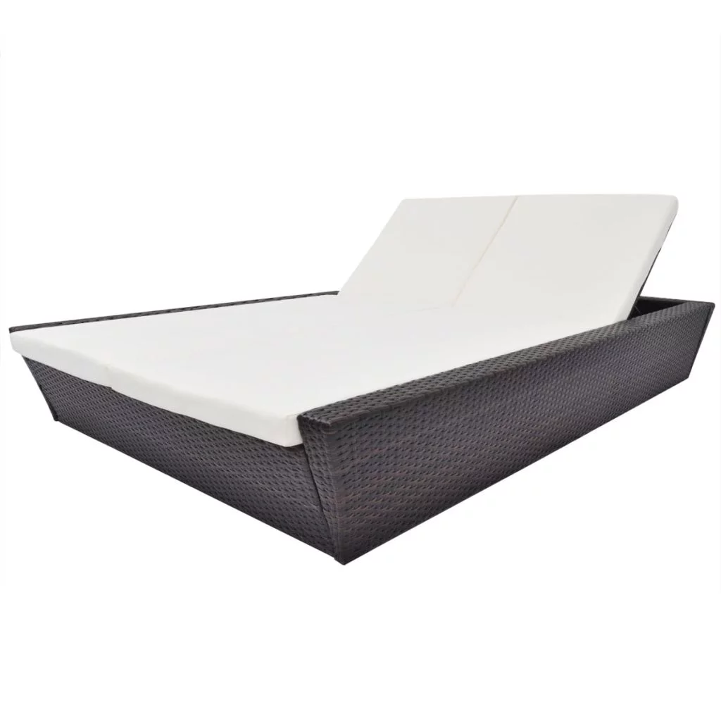 Lixada Outdoor Bed with Cushion Poly Rattan Brown