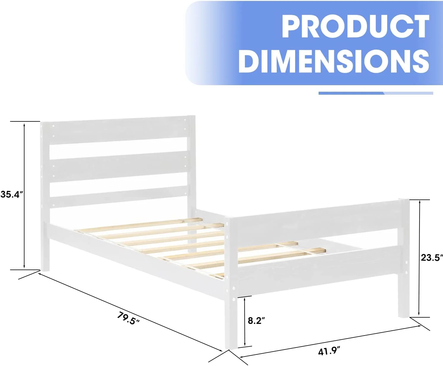 Twin Bed  Wood Daybed Frame with Headboard and Footboard for Children Teens Adults  Twin Platform Slat Support No Box Spring Needed  White