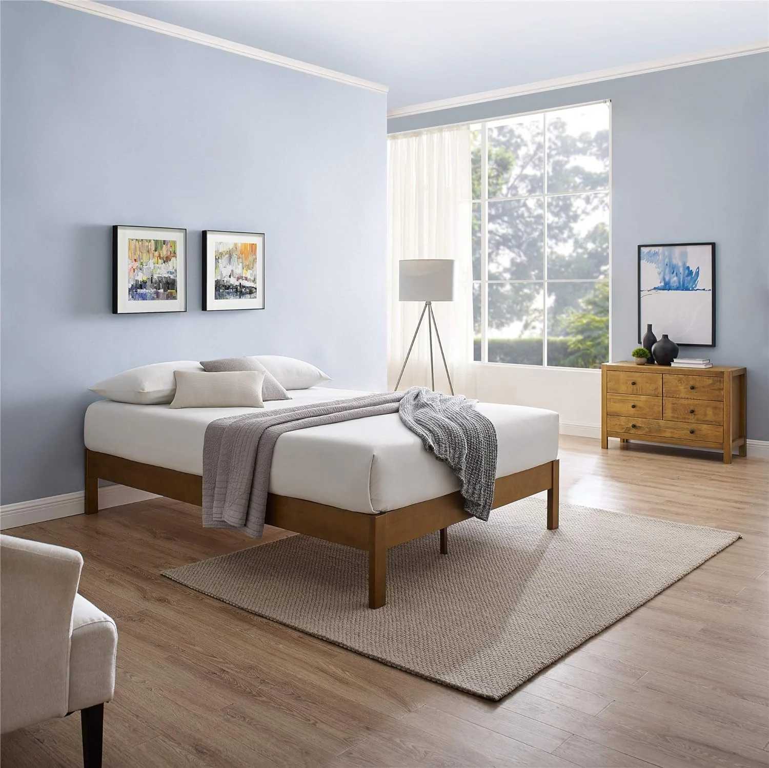 Deluxe Wood Platform Bed Frame,/Full/Queen/King Bed Frame,No Need For Box Spring,Rivet Modern Solid Pine Wood Platform Bed,Antique Espresso (King)