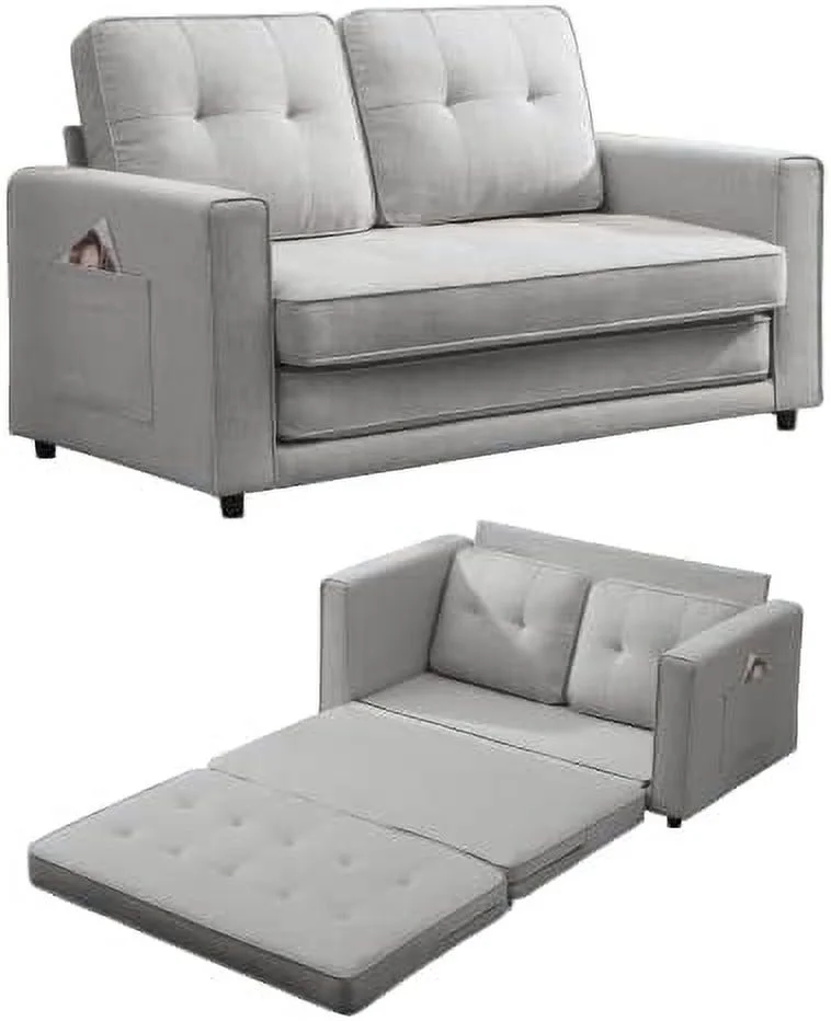 GEROBOOM 2 in 1 Folding Sofa Bed with Two  Pockets  Linen Convertible Foldable Couch Bed  Loveseat Sleeper Sofa  Sofa Bed Couch  Couches for Living Room  Apartment-Light Grey