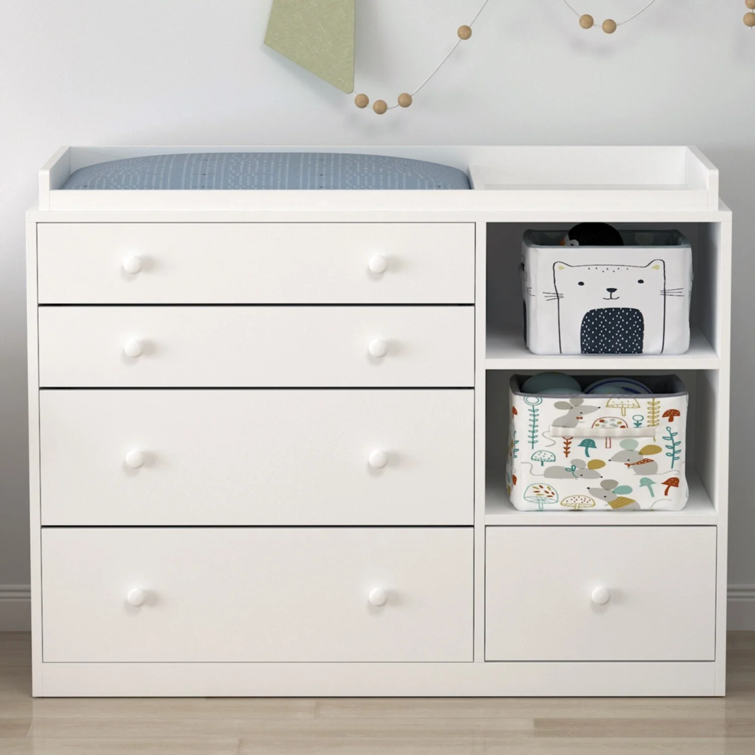 Kerrogee 5-Drawer Dresser with Baby Changing Table - White