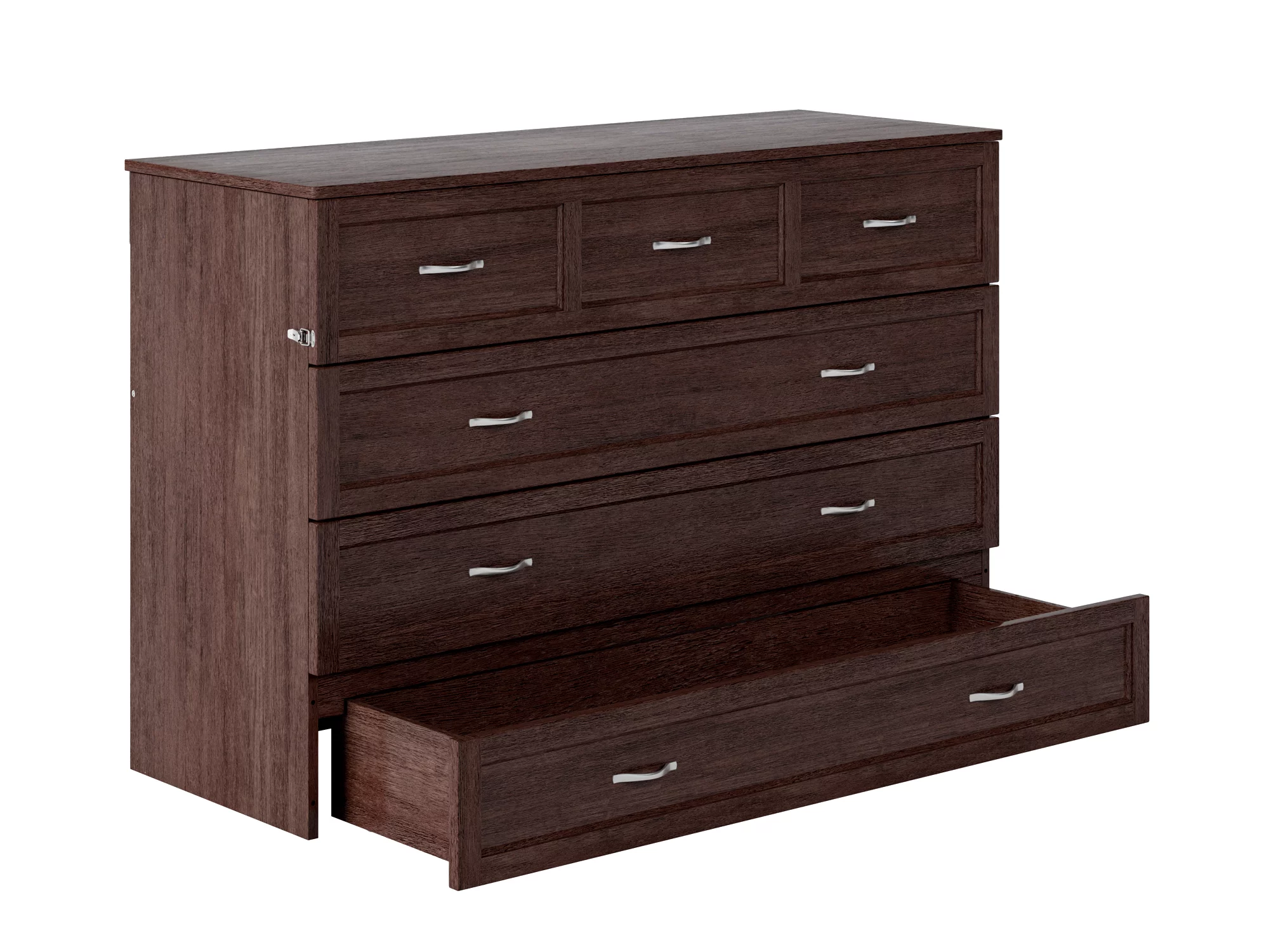 AFI Northfield Queen Wood Murphy Bed Chest with Mattress, Drawer & Charger, Burnt Amber