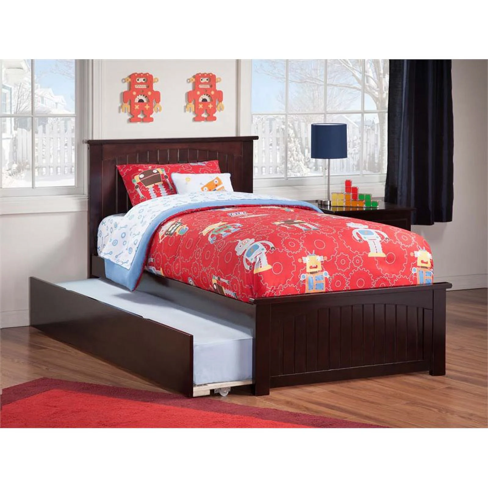 Leo & Lacey Twin Trundle Platform Bed in Espresso
