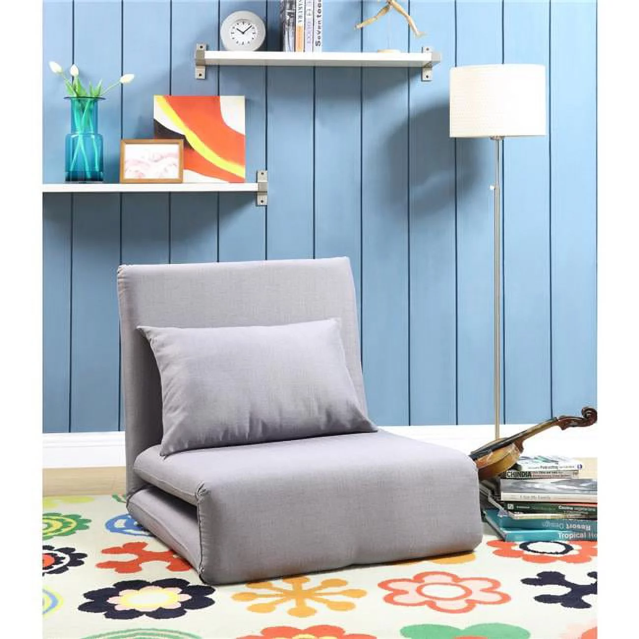 Relaxie Linen 5-Position Adjustable Convertible Flip Chair Sleeper Dorm Bed Couch Lounger Sofa - Grey